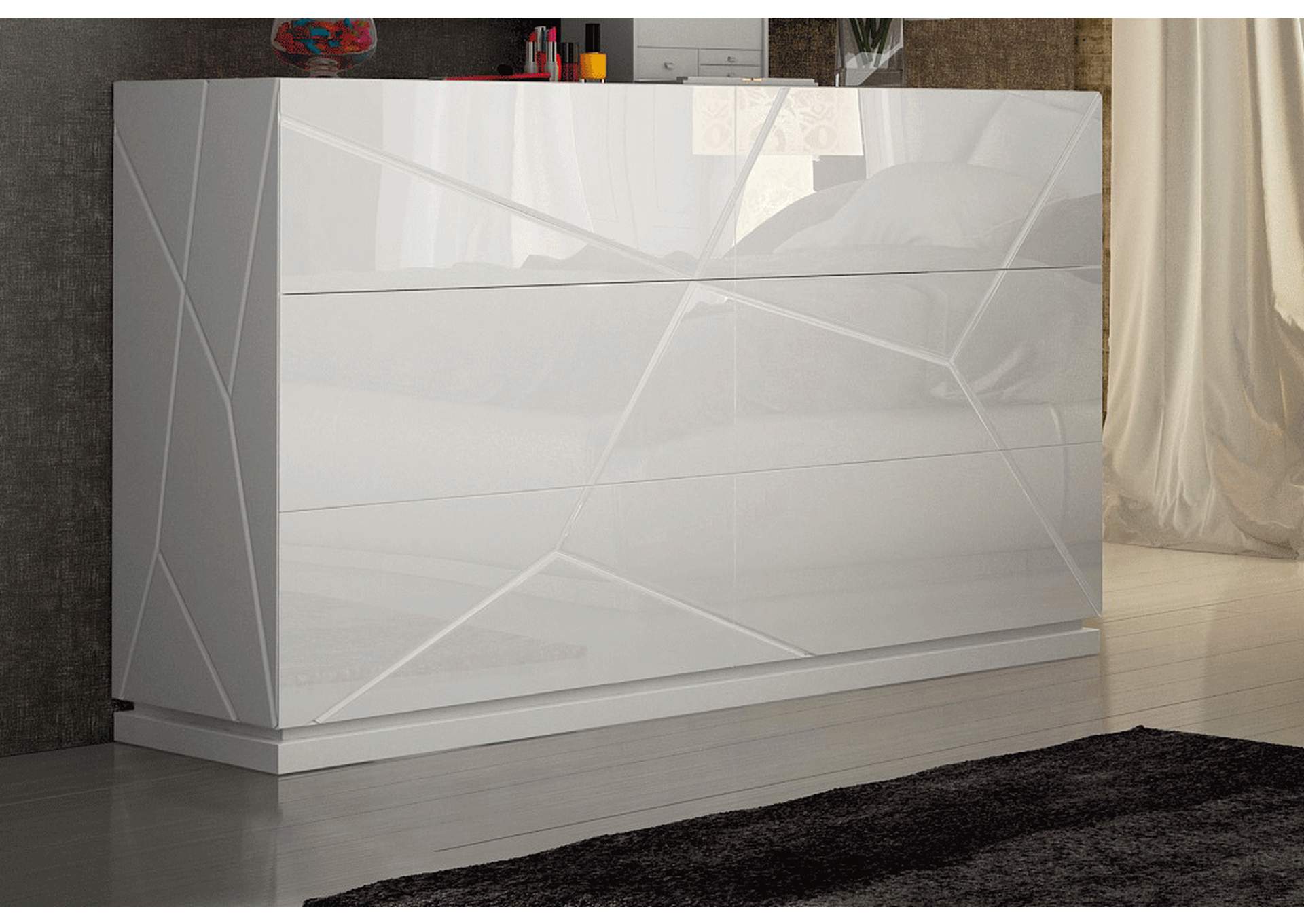 Kiu White Double Dresser W/ Mirror & Light,ESF Wholesale Furniture