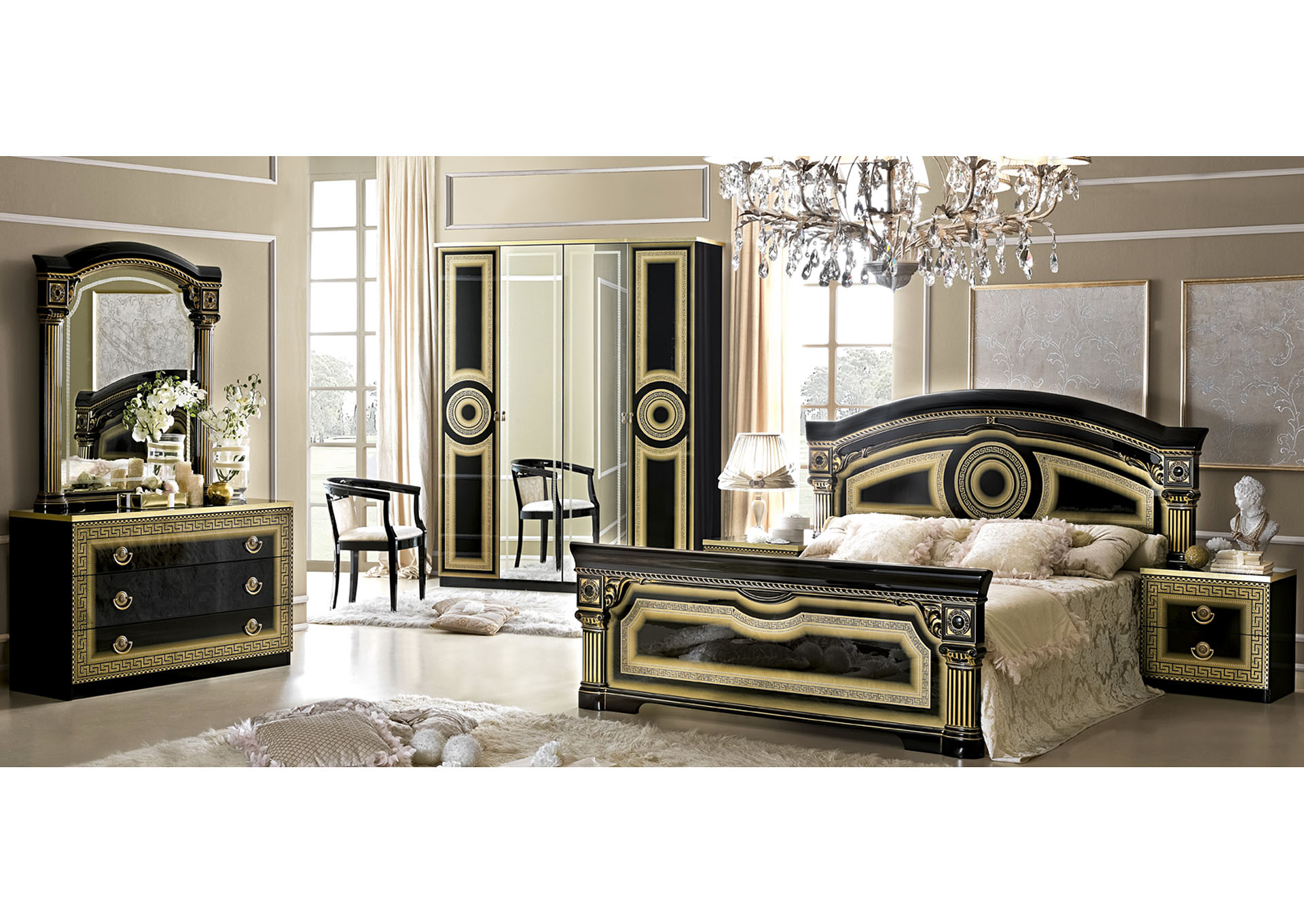 Black, Yellow/Gold Aida Black-Gold Dresser Set,ESF Wholesale Furniture