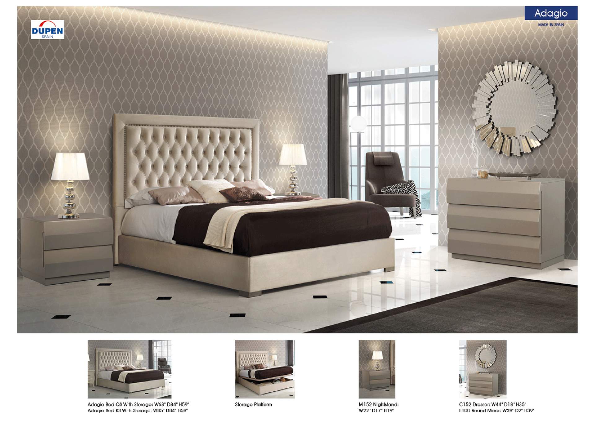 Adagio Bed with Storage SET,ESF Wholesale Furniture