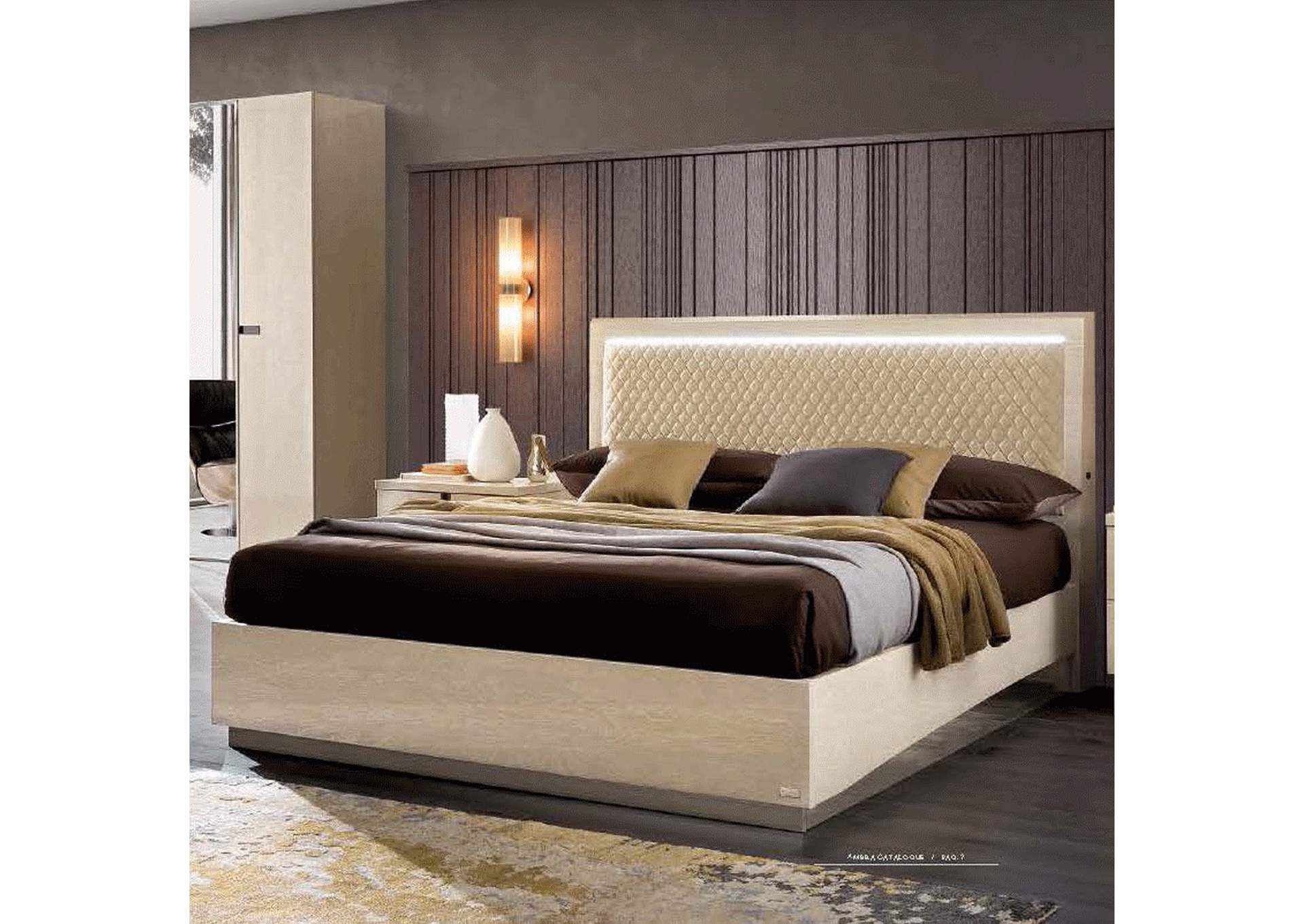 Light Beige Ambra Rombi Bed Queen W/Led Set,ESF Wholesale Furniture