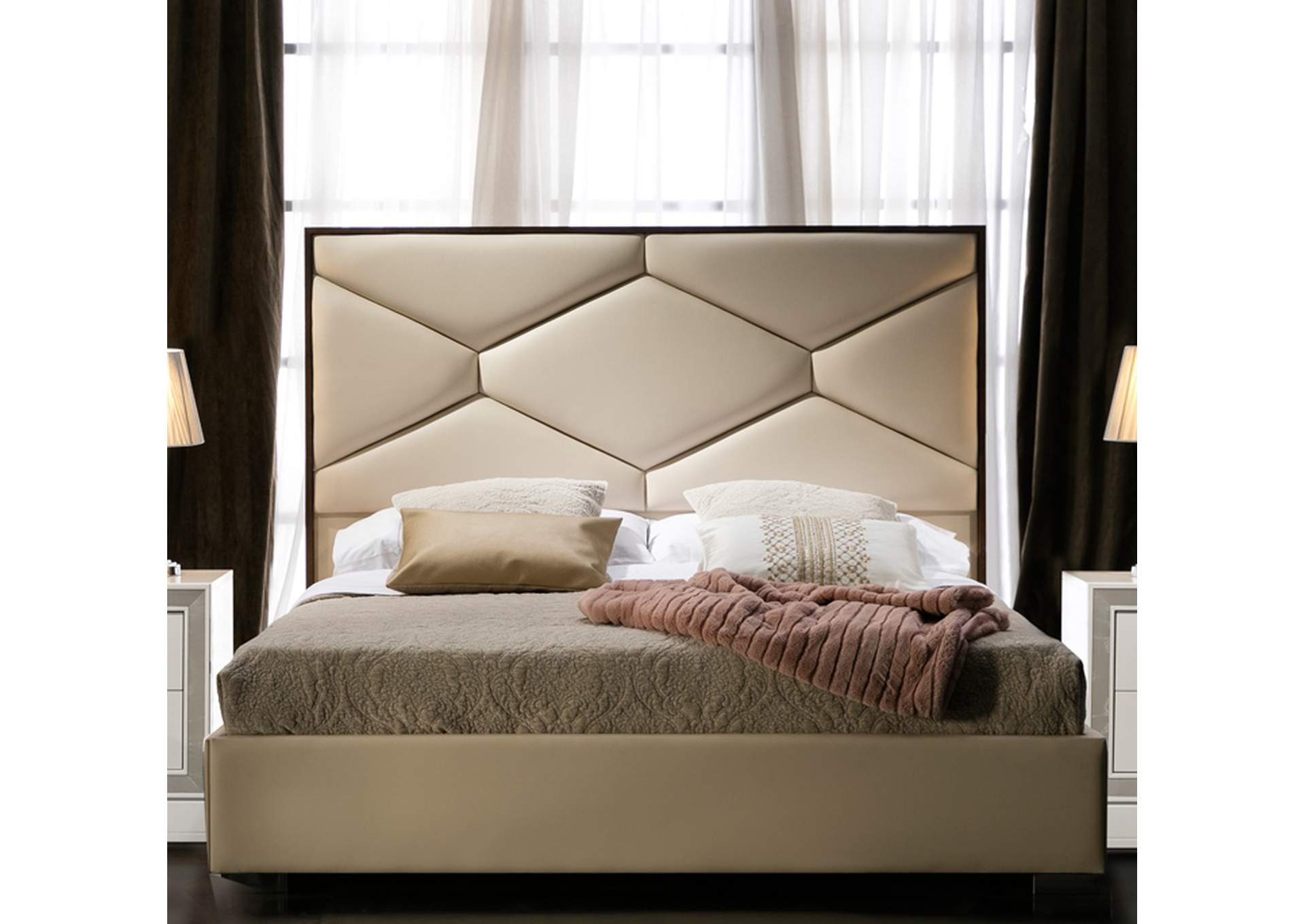 Grey/Silver, Light Beige Martina Bed Queen W/Storage,ESF Wholesale Furniture