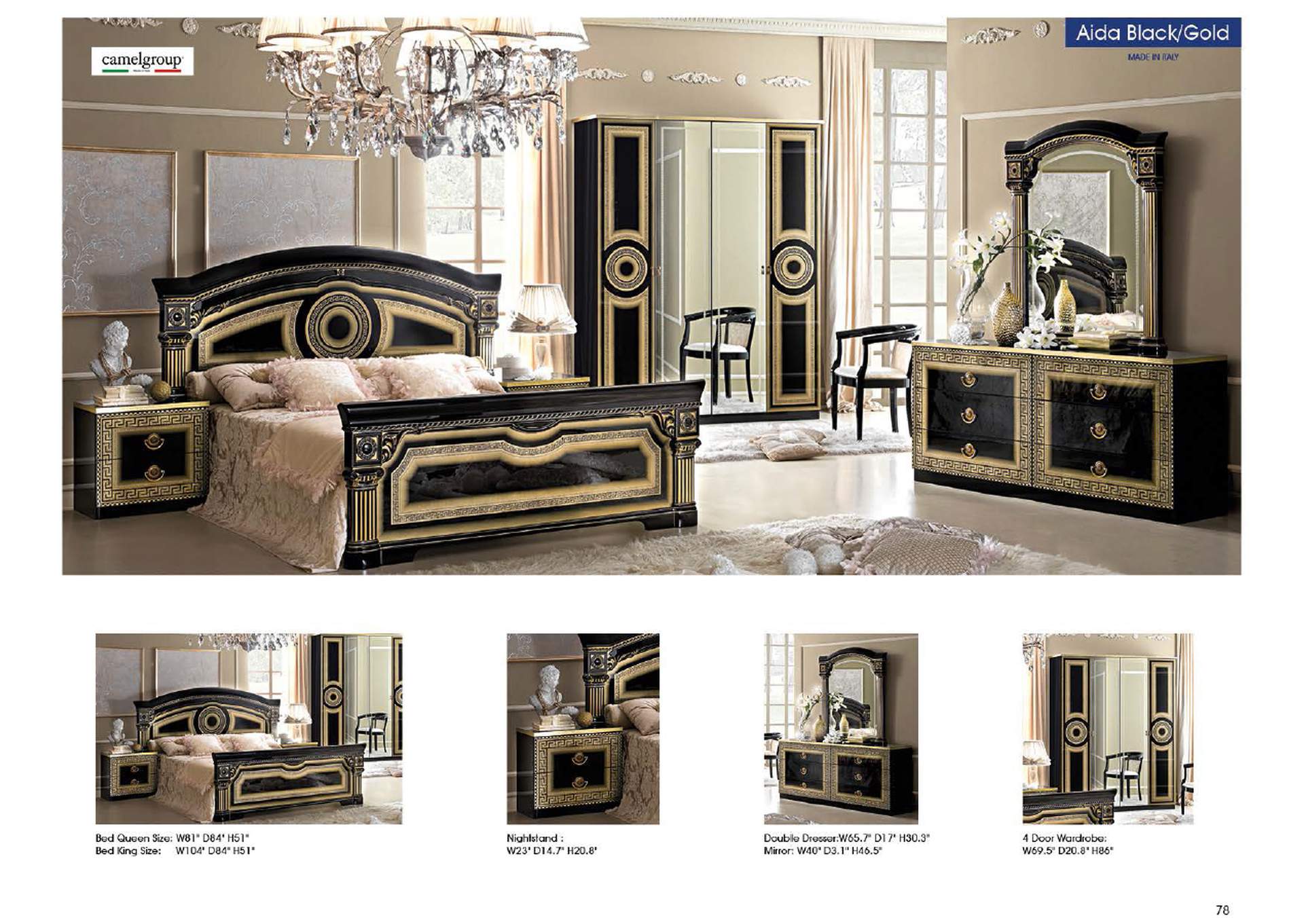 Aida Bed Black with Gold SET,ESF Wholesale Furniture