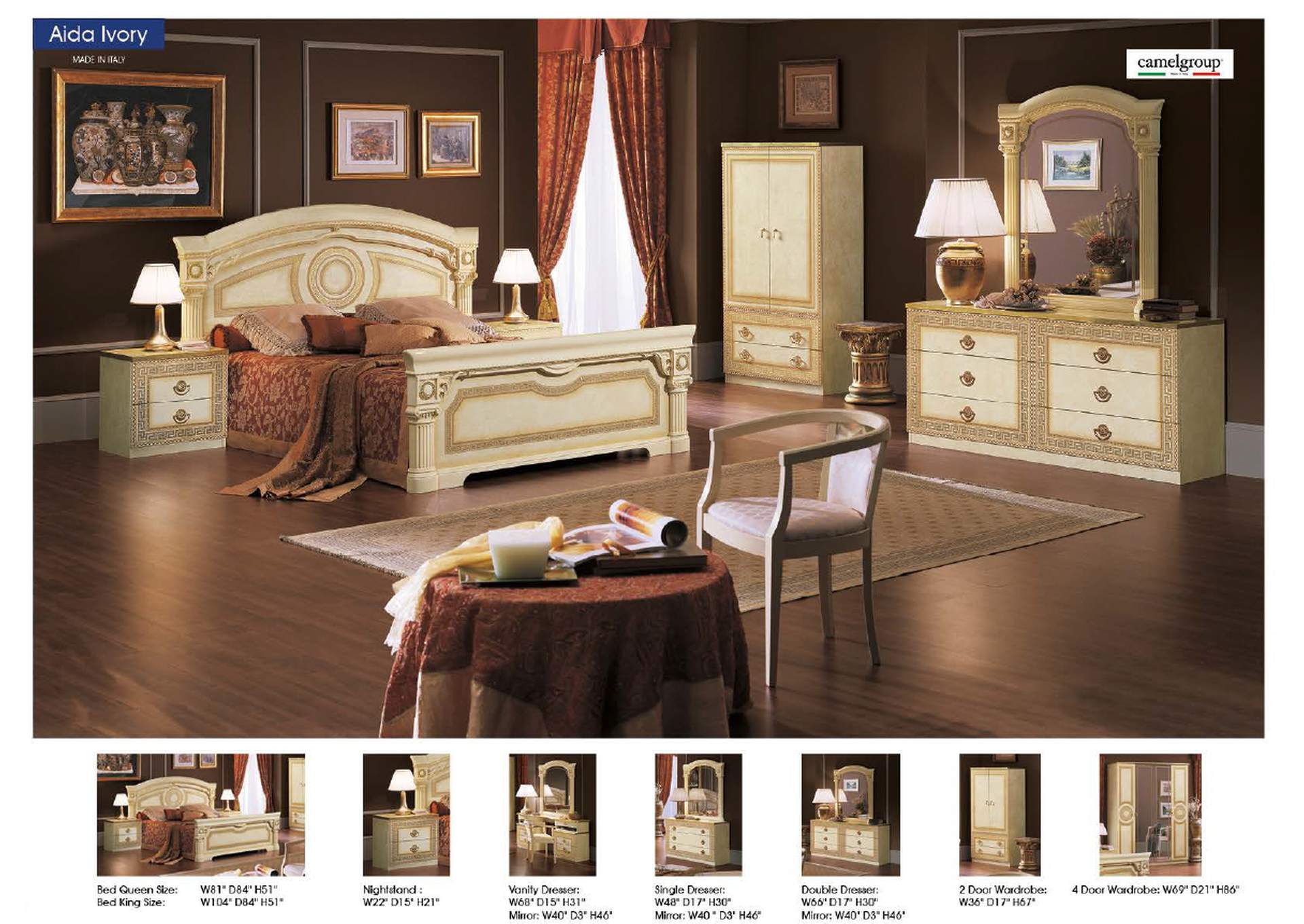 Aida Bed Ivory with Gold SET,ESF Wholesale Furniture