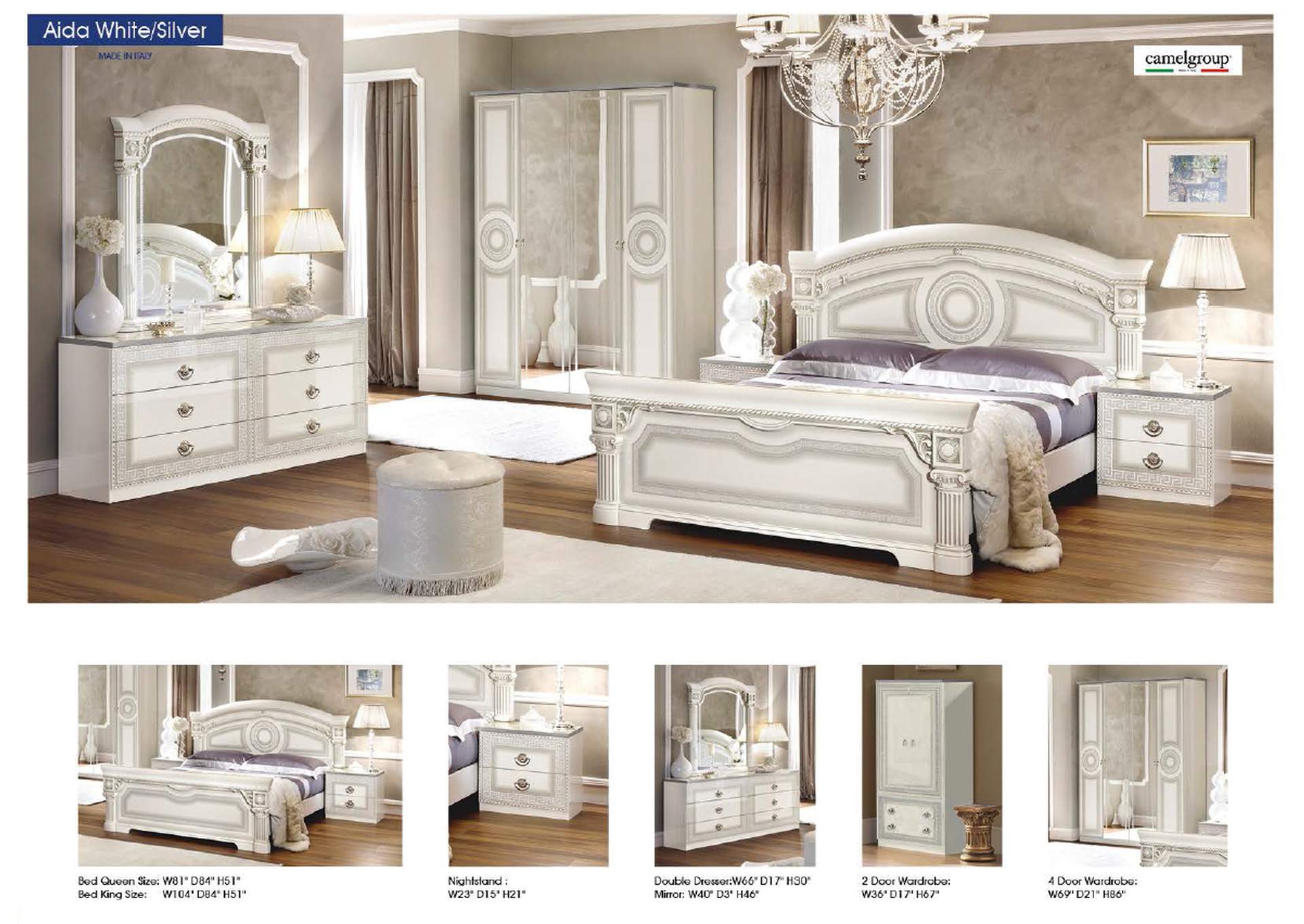 Aida Bed White with Silver SET,ESF Wholesale Furniture