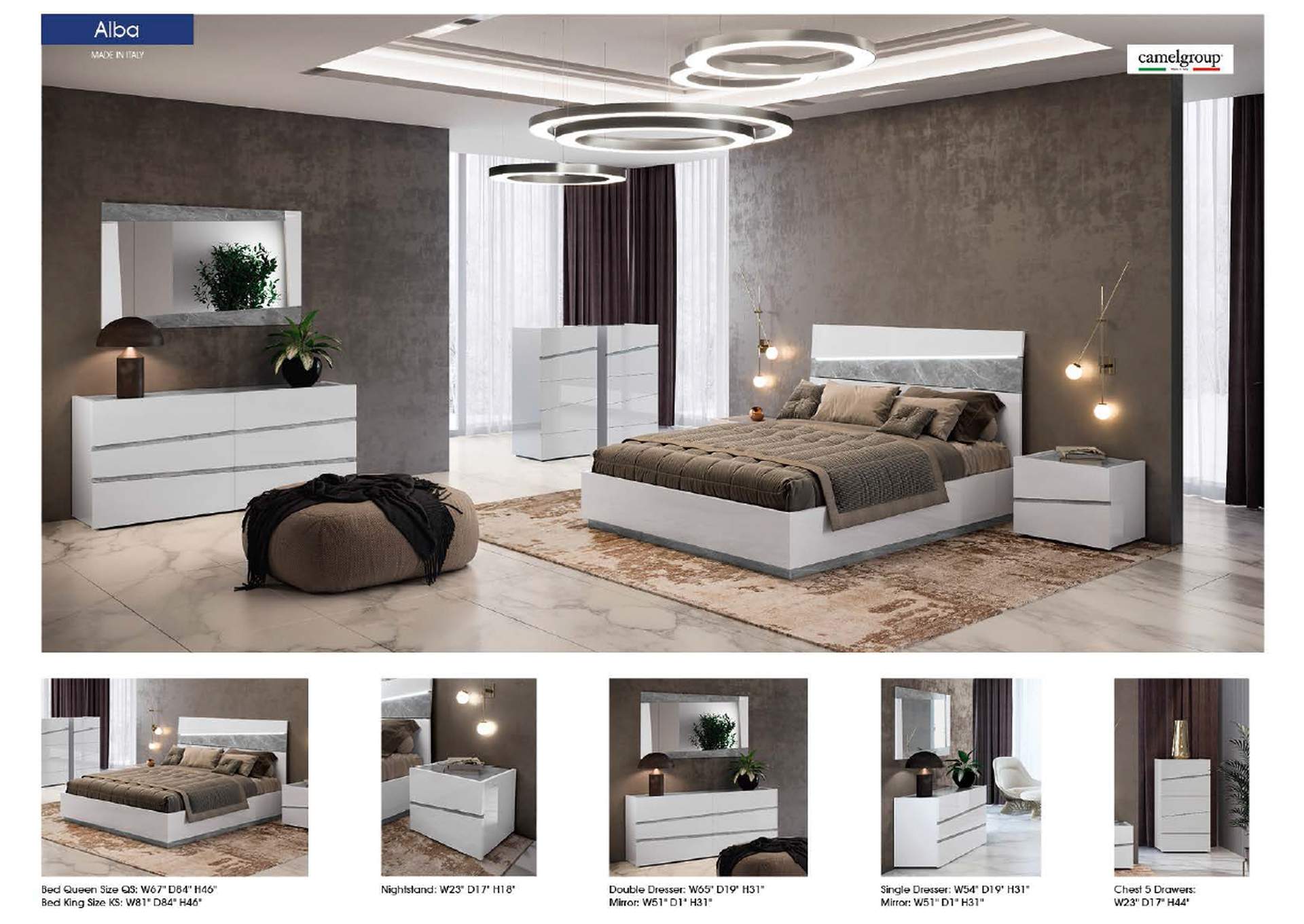 Alba Bed with Light, Italy SET,ESF Wholesale Furniture