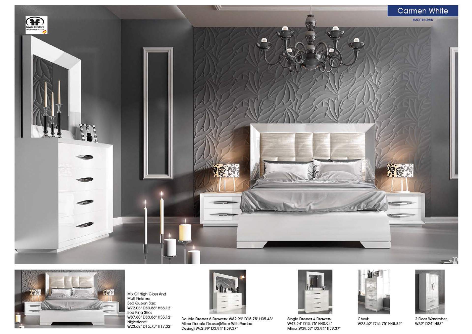 Carmen Bed White SET,ESF Wholesale Furniture