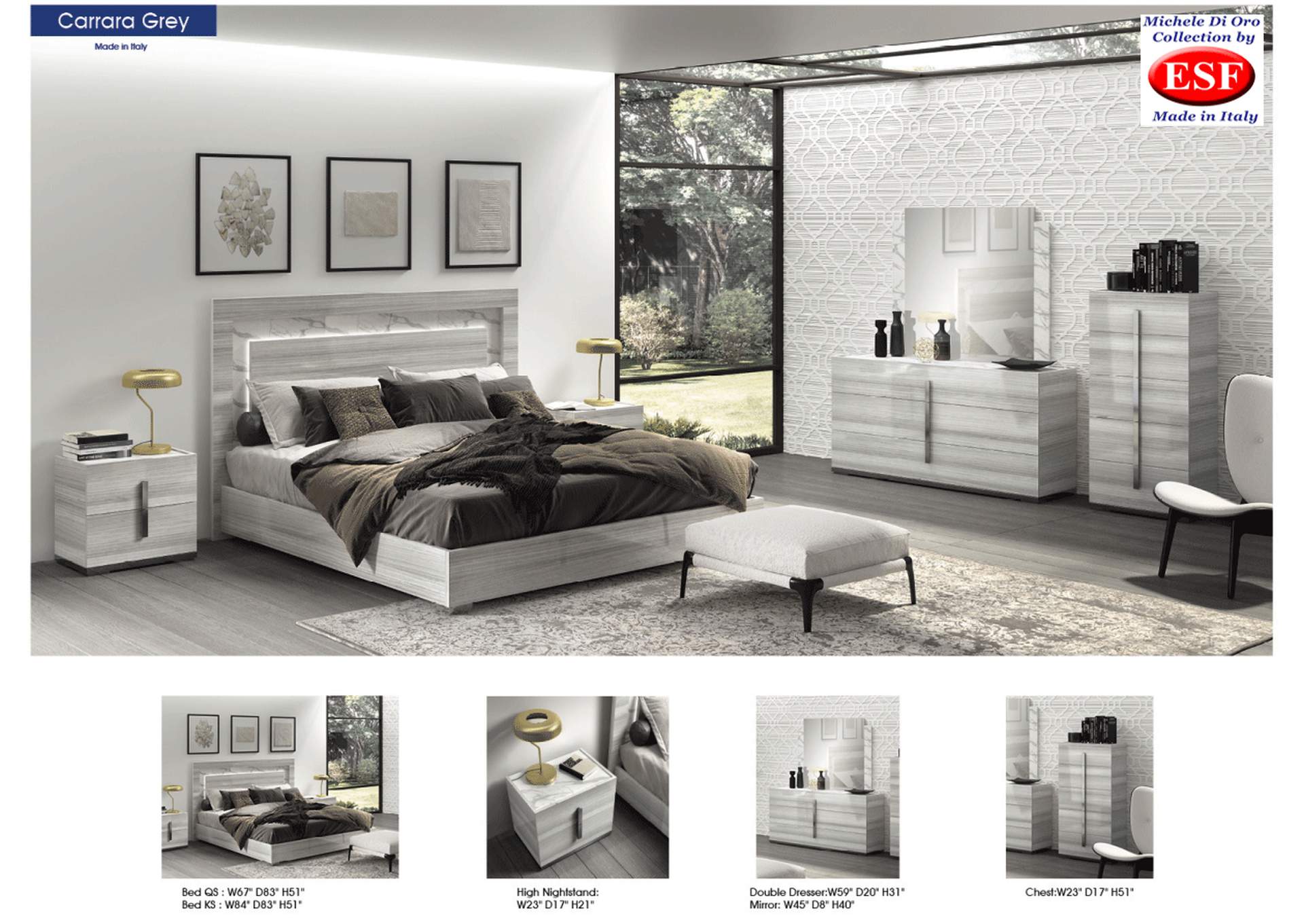 Carrara Bed Grey with Light SET,ESF Wholesale Furniture