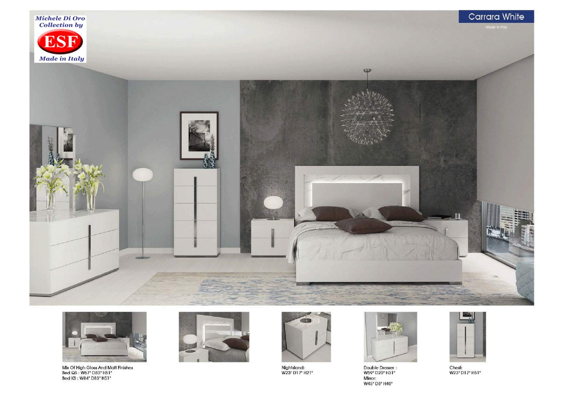 Carrara Bed White with Light SET,ESF Wholesale Furniture