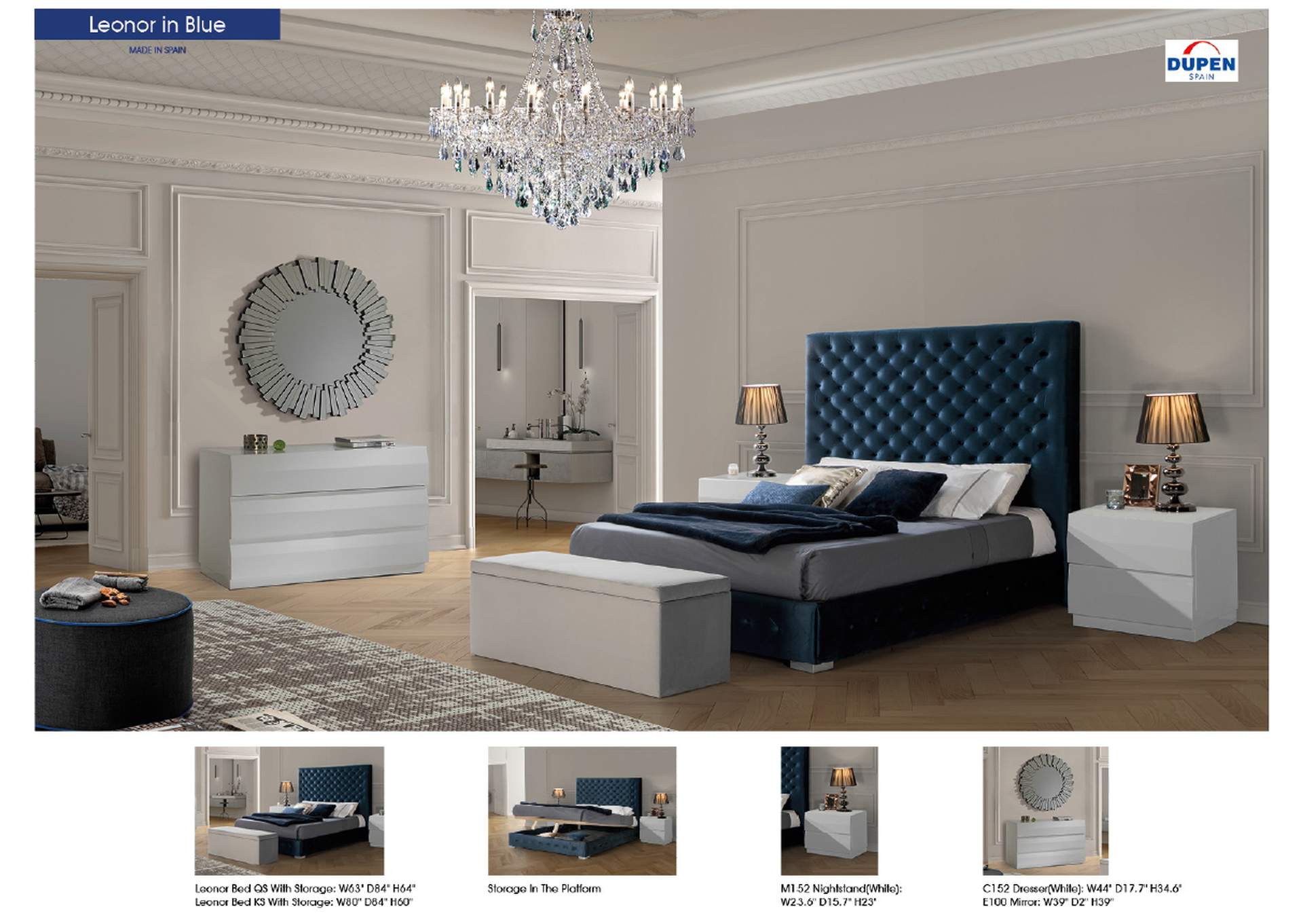 Leonor Blue Bed with Storage SET,ESF Wholesale Furniture