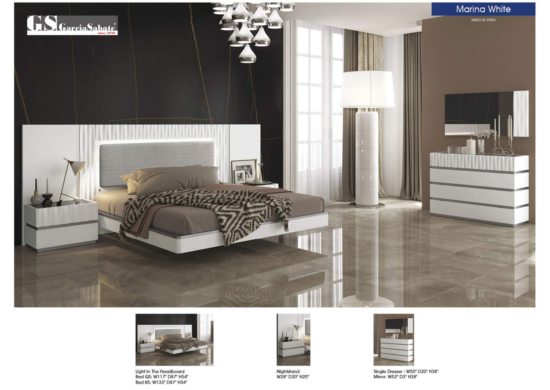 Marina White Bed SET,ESF Wholesale Furniture
