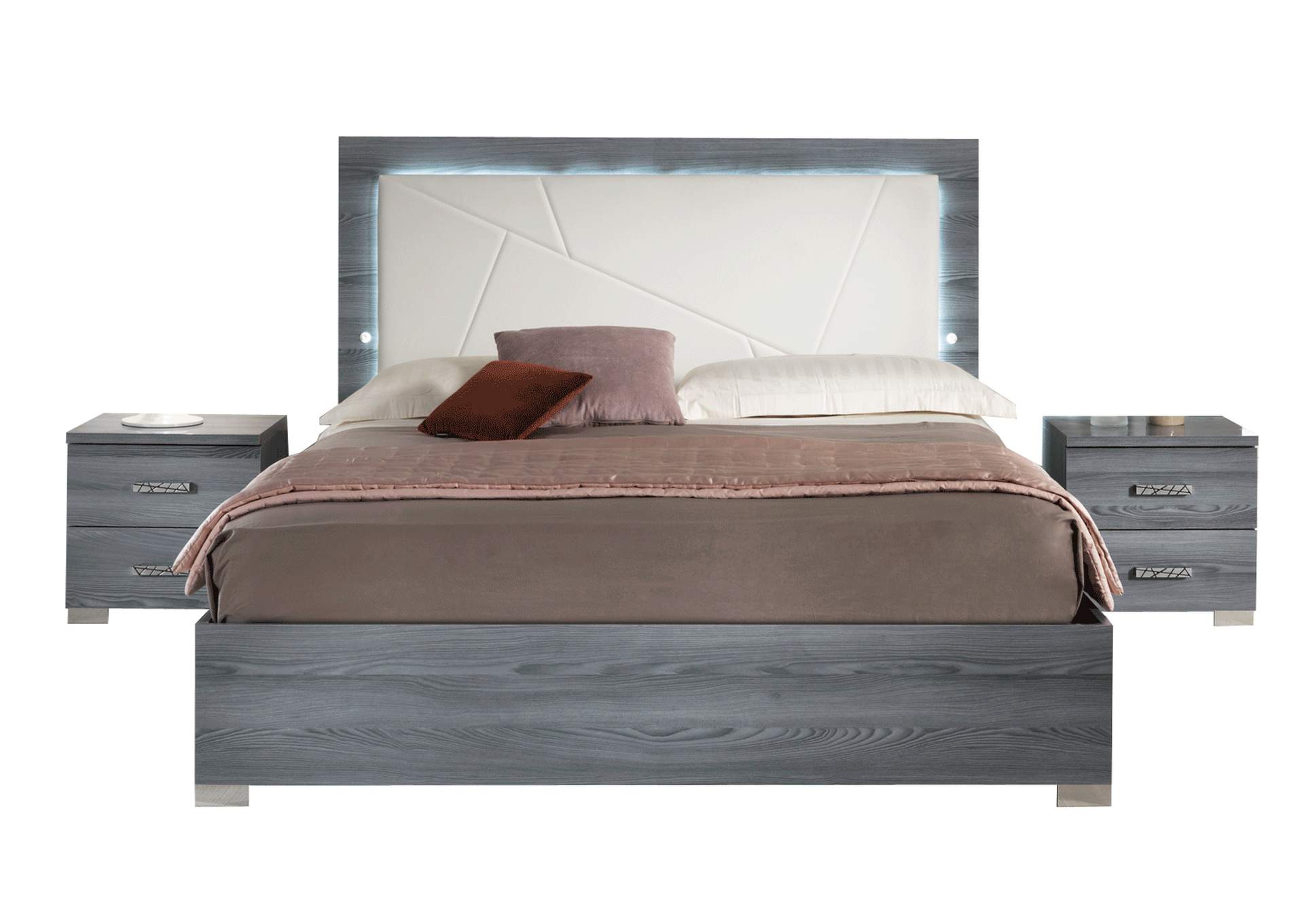 Nicole Bed with Upholstered Headboardin Grey with Light SET,ESF Wholesale Furniture