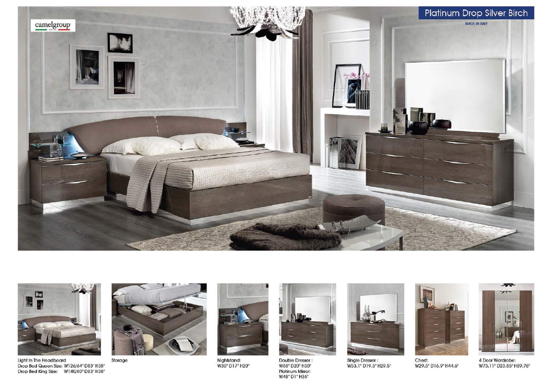 Platinum Drop Bed Silver Birch SET,ESF Wholesale Furniture