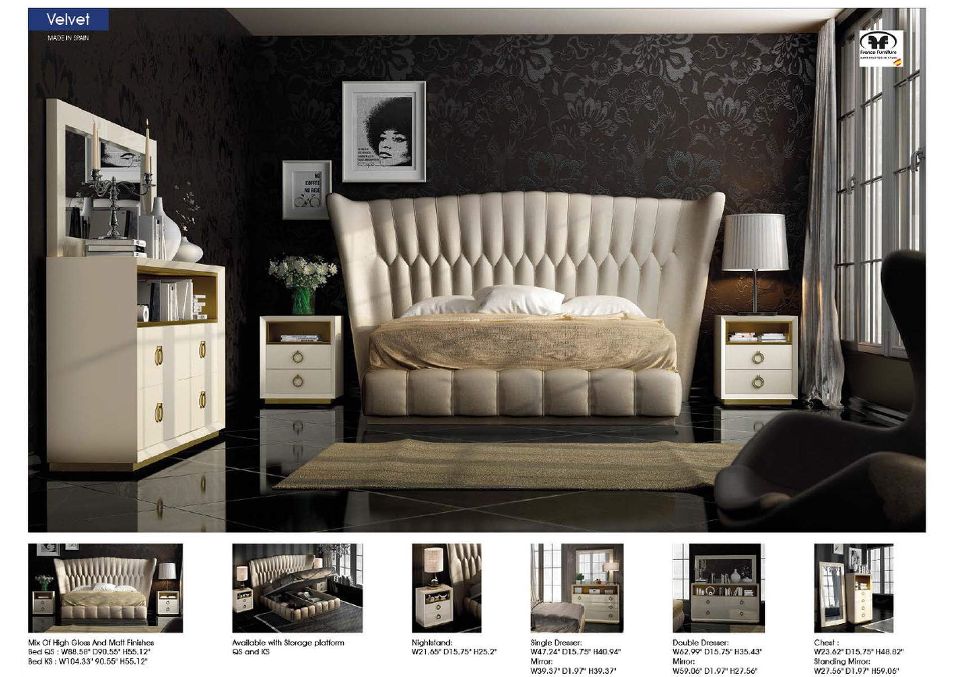 Velvet Bed SET,ESF Wholesale Furniture
