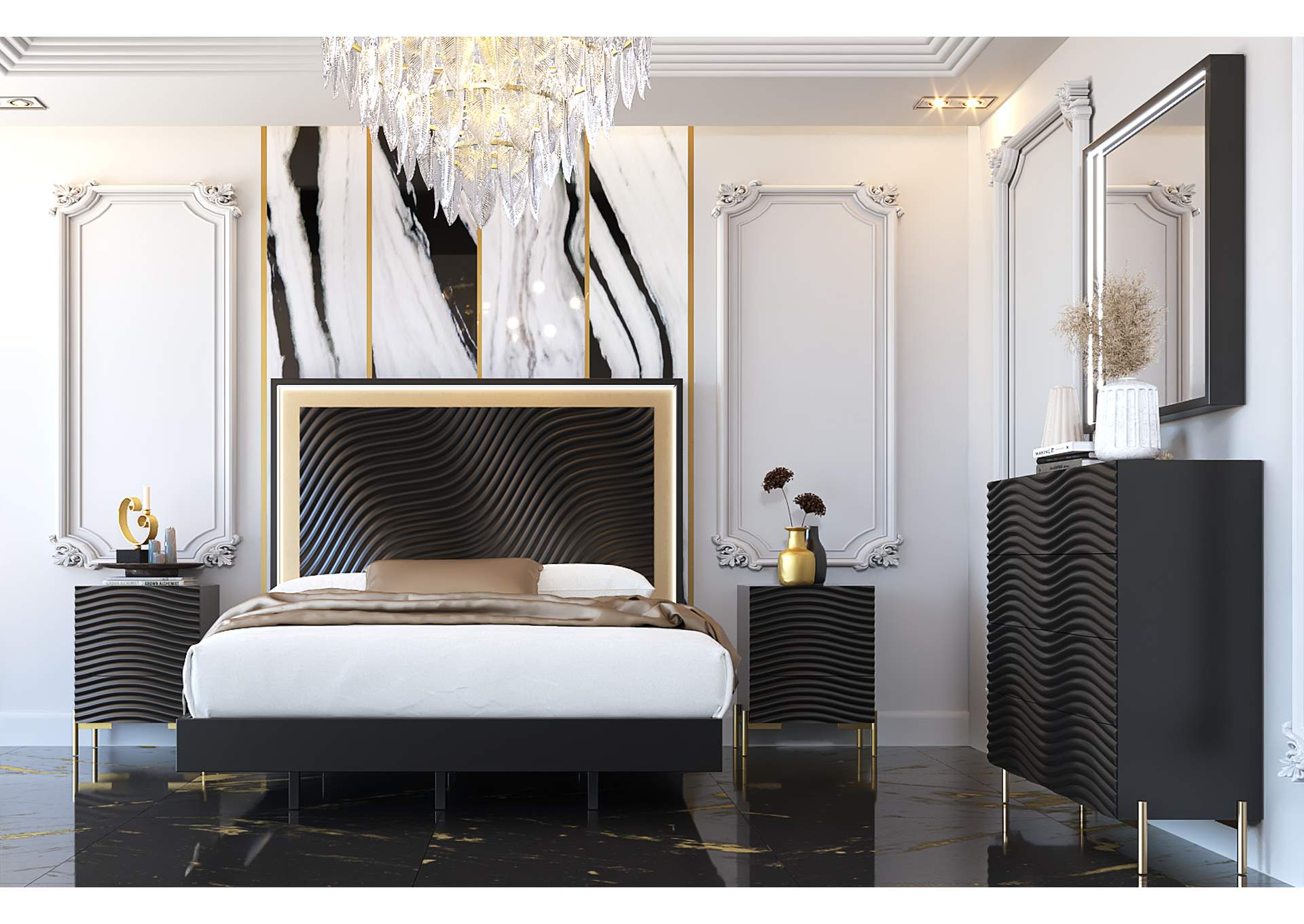 Wave Bed Dark Grey SET,ESF Wholesale Furniture