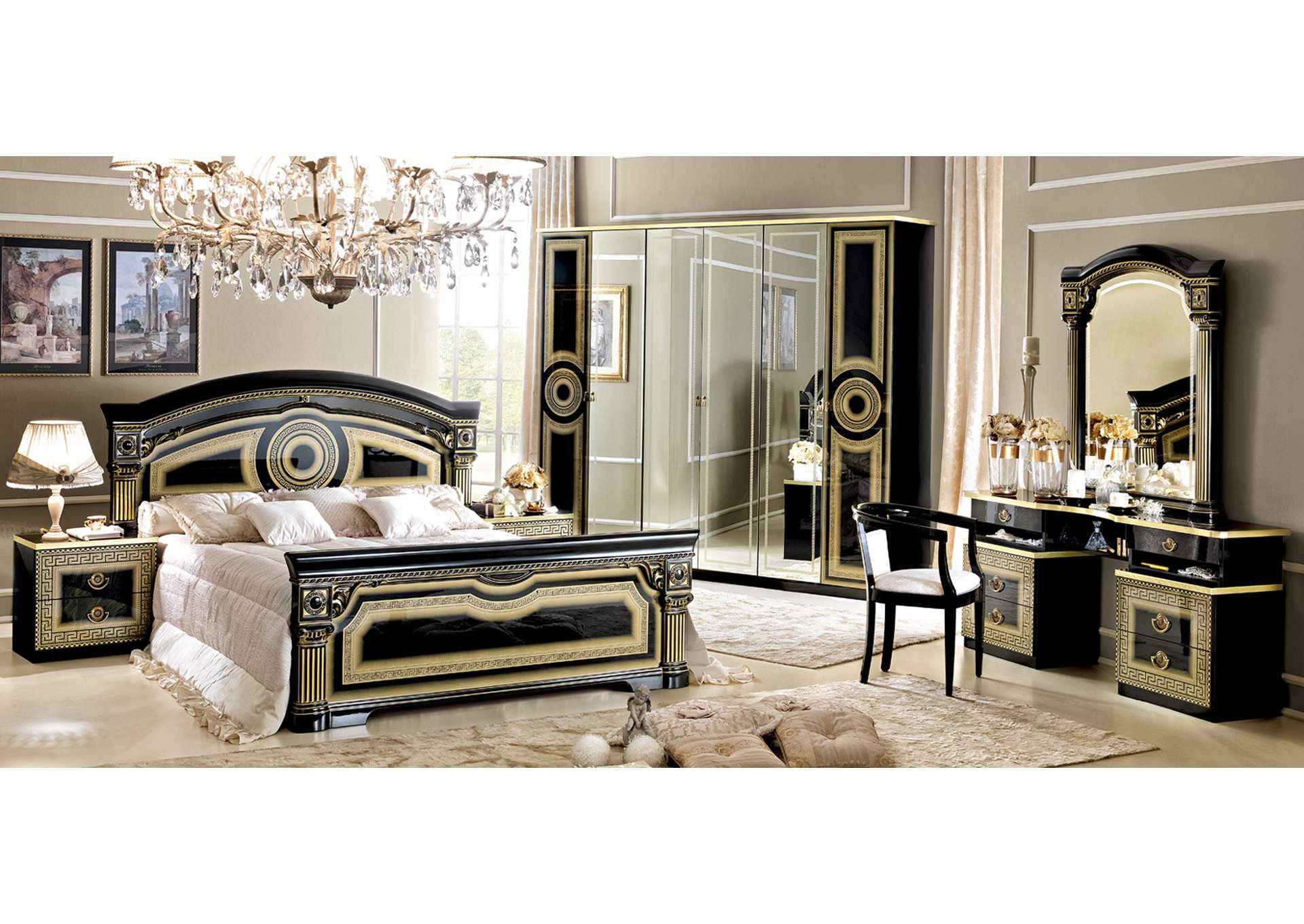 Aida Bed Black with Gold SET,ESF Wholesale Furniture