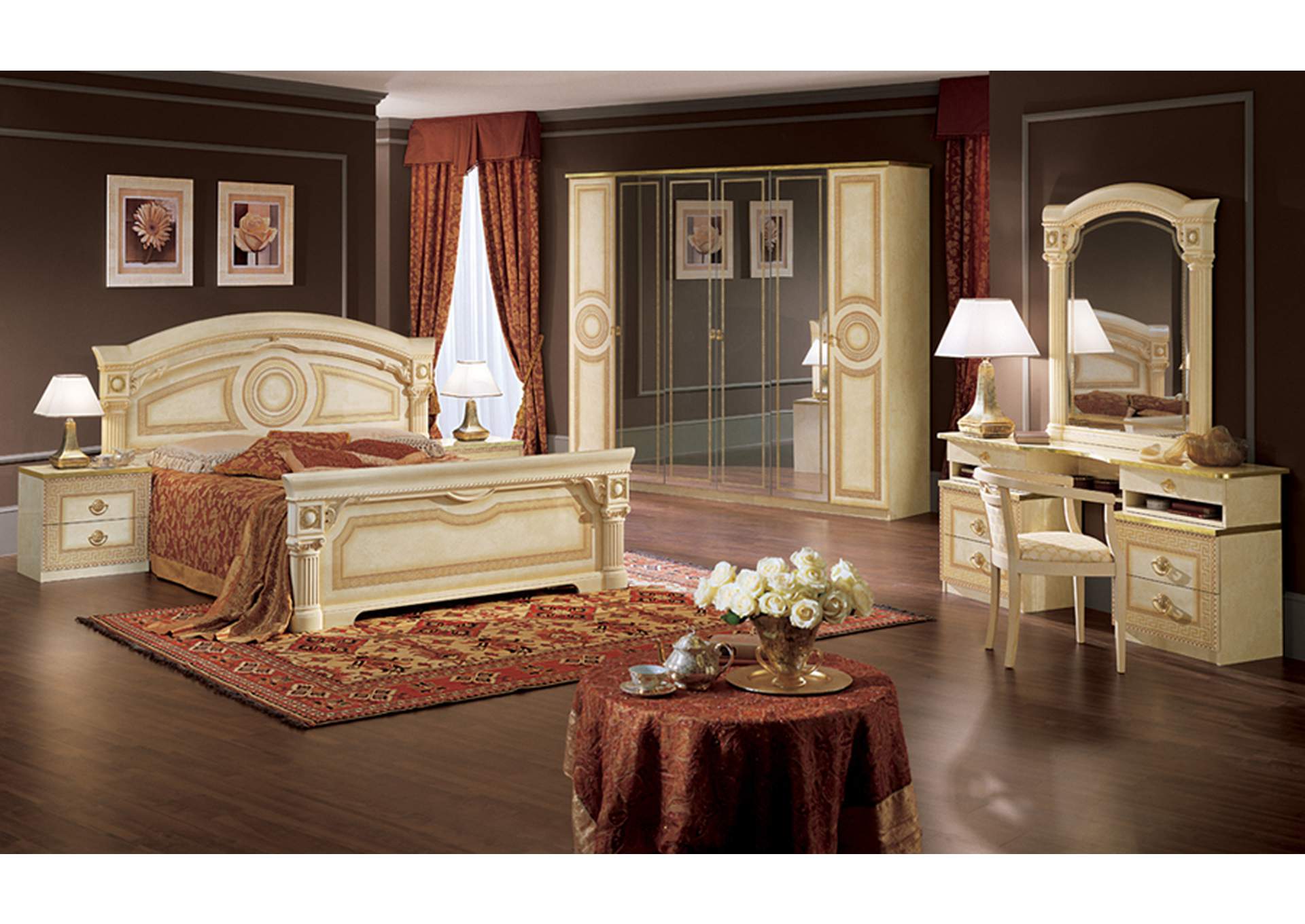 Aida Bed Ivory with Gold SET,ESF Wholesale Furniture
