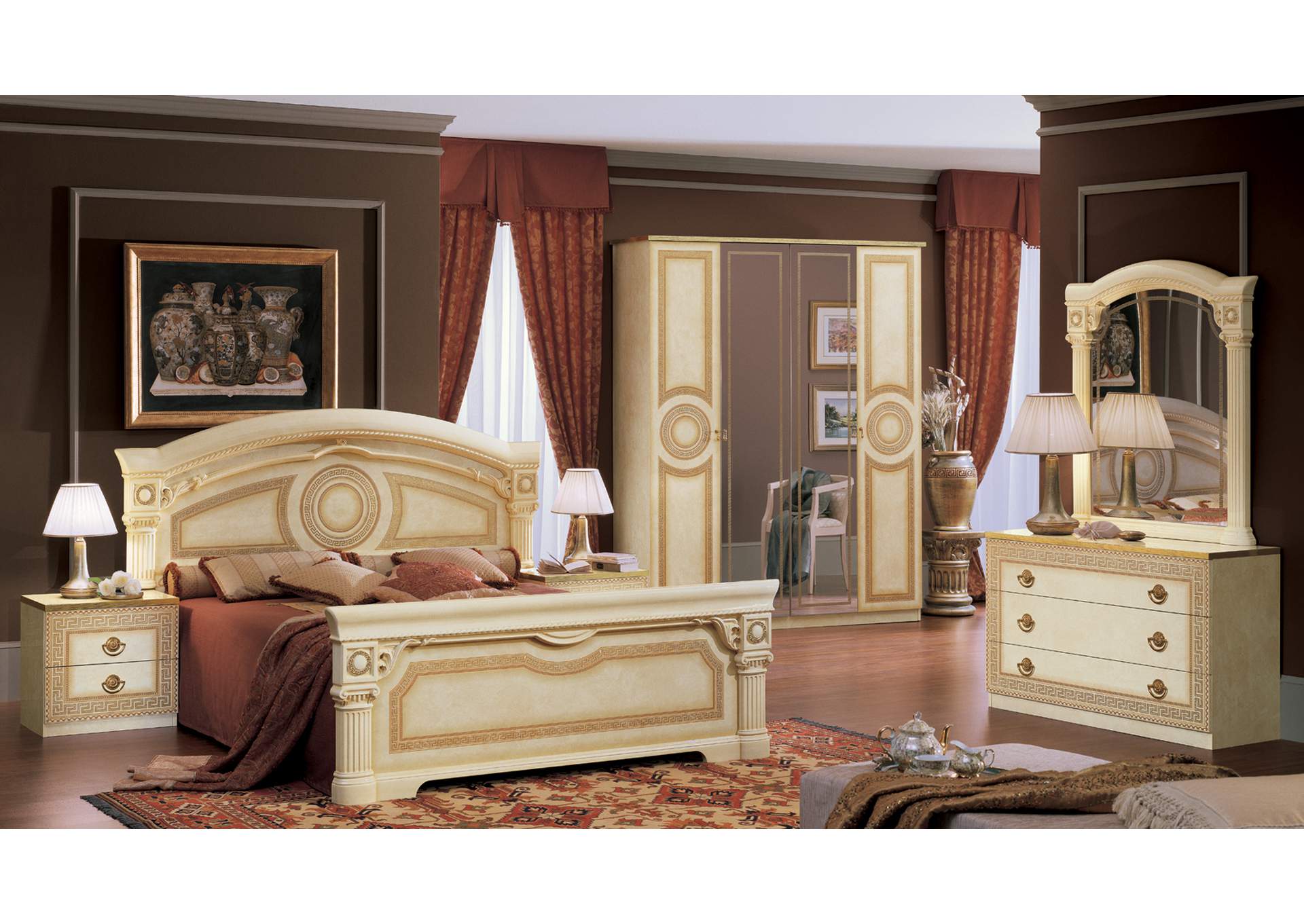 Aida Bed Ivory with Gold SET,ESF Wholesale Furniture