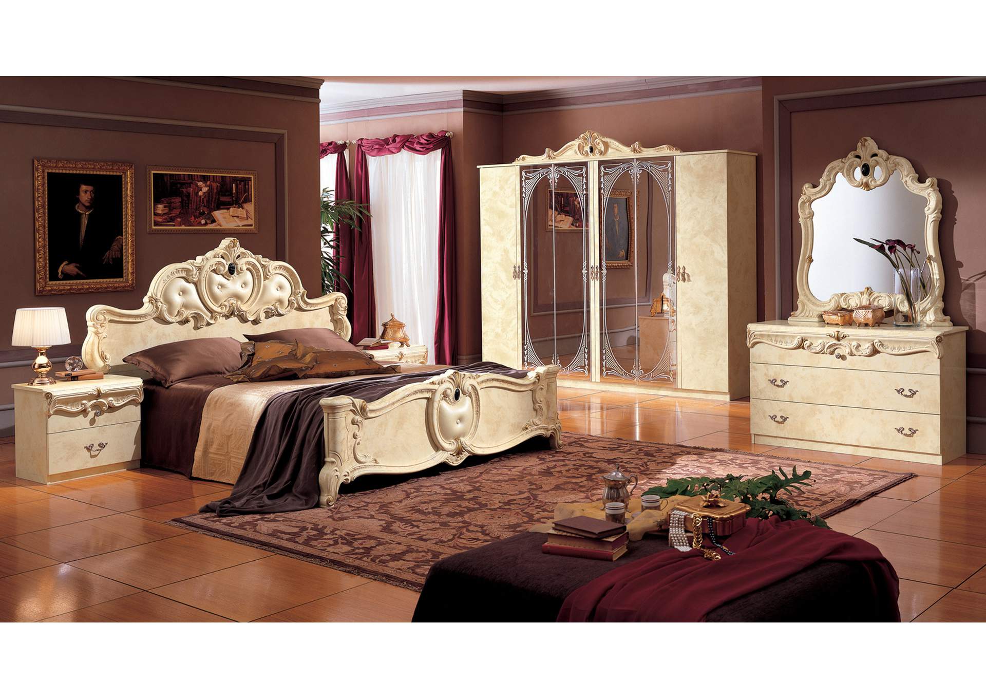 Barocco Bed Ivory, Camel Group Italy SET,ESF Wholesale Furniture