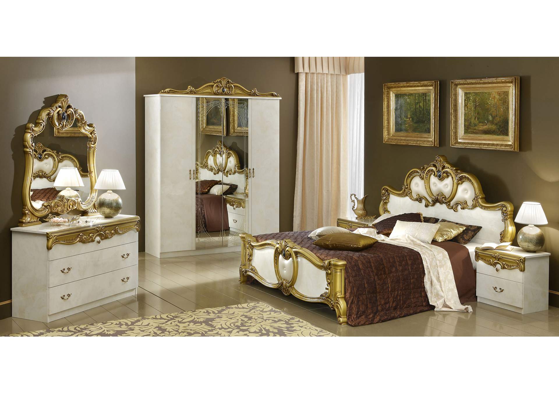 Barocco Bed Ivory with Gold, Camel Group Italy SET,ESF Wholesale Furniture