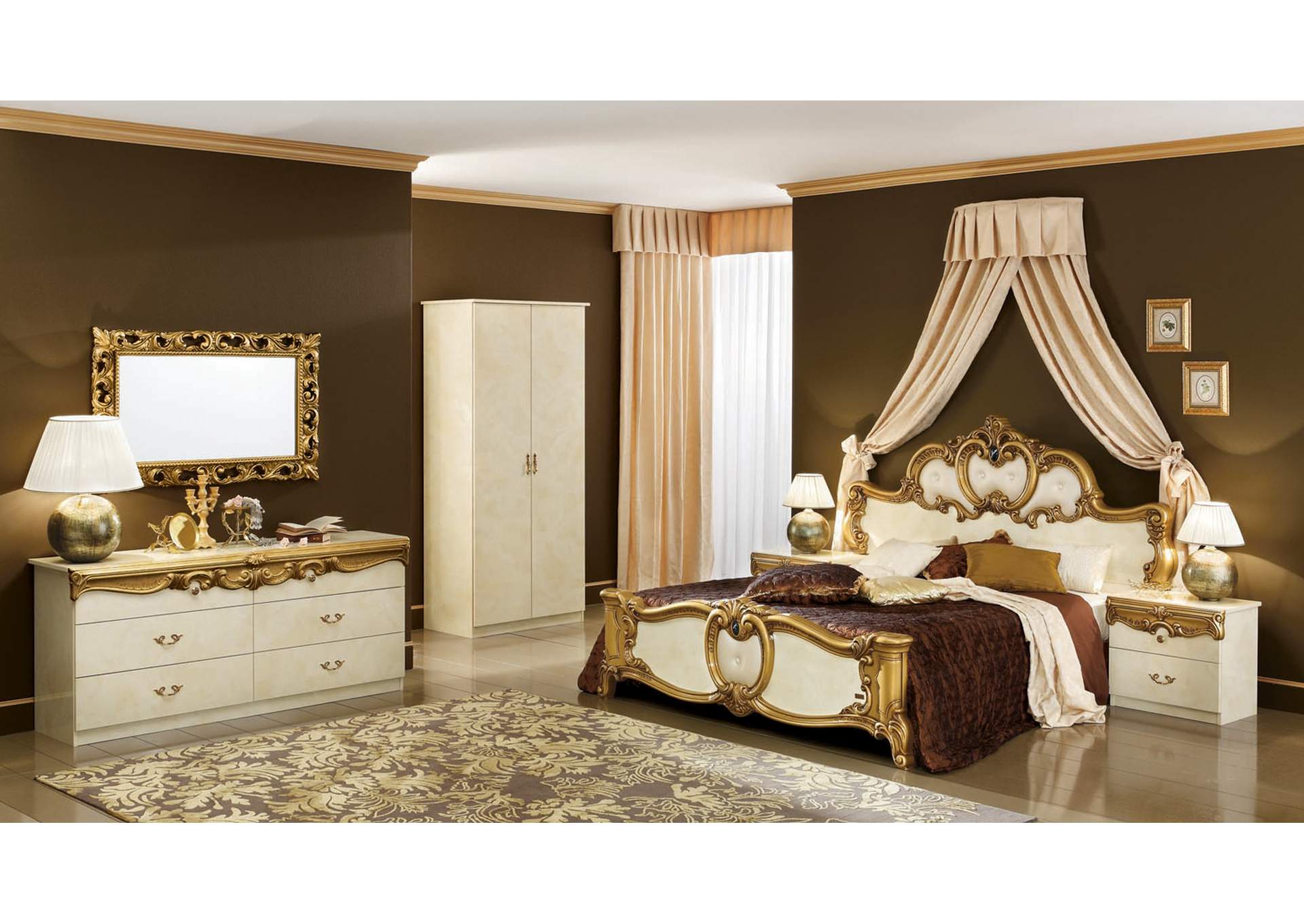 Barocco Bed Ivory with Gold, Camel Group Italy SET,ESF Wholesale Furniture