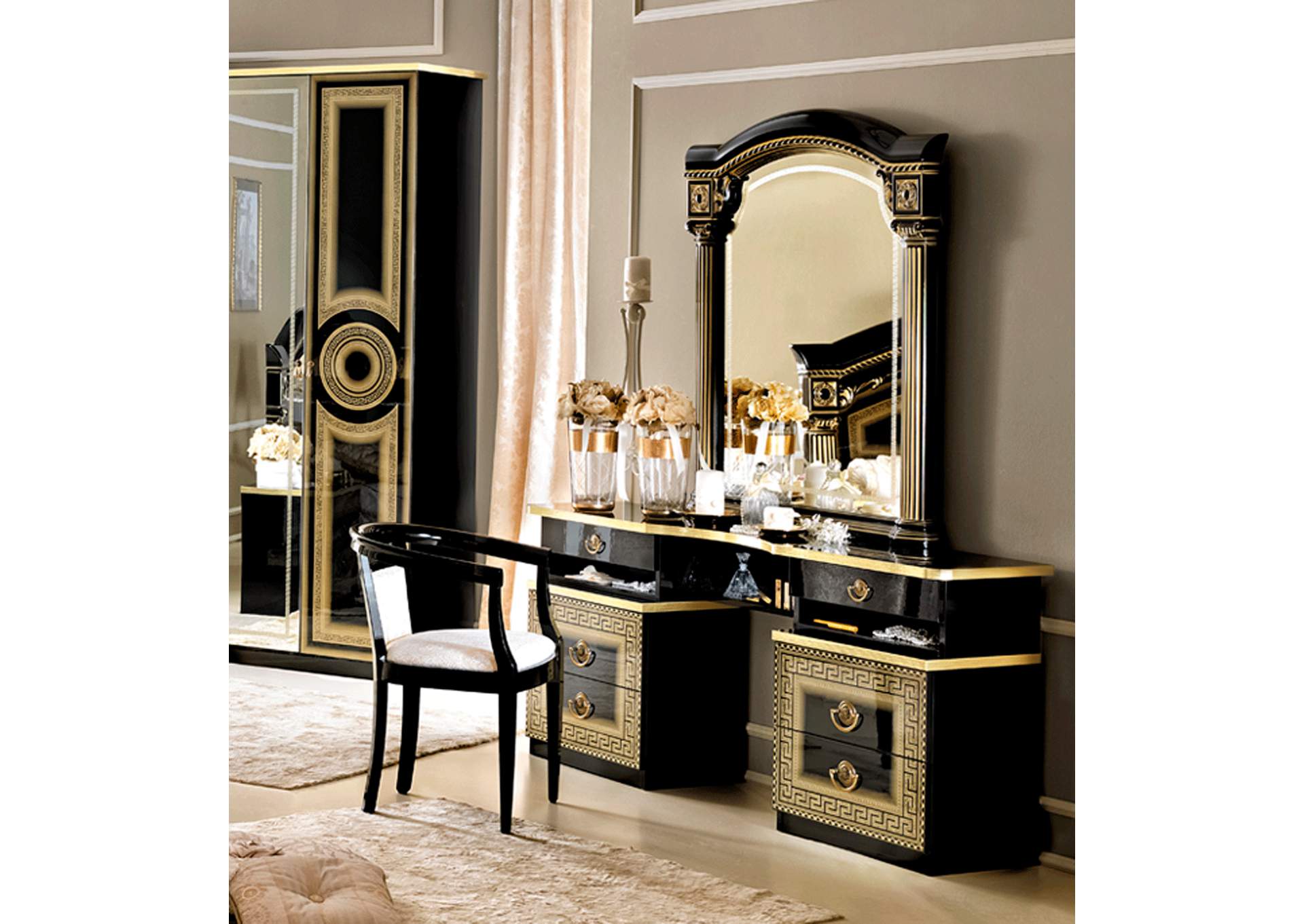 Black, Yellow/Gold Aida Vanity Dresser Black/Gold,ESF Wholesale Furniture