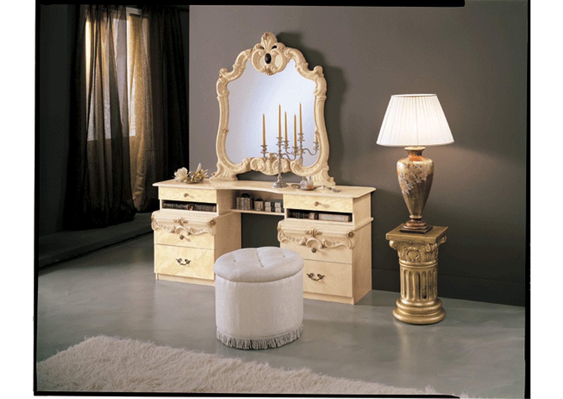 Yellow/Gold, Light Beige Barocco Vanity Dresser Ivory,ESF Wholesale Furniture