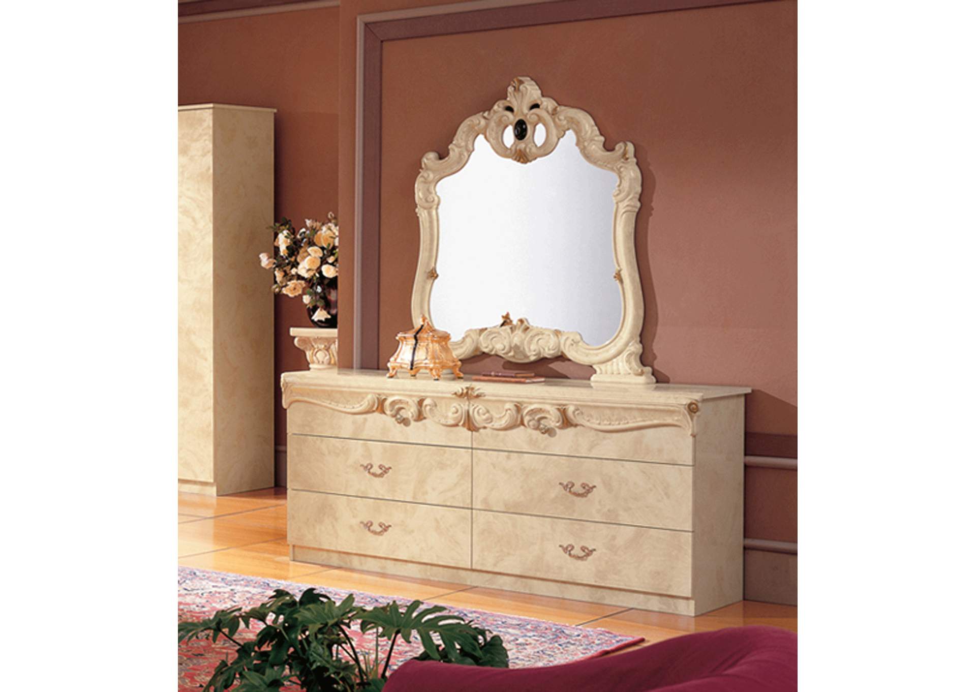 Yellow/Gold, Light Beige Barocco Vanity Dresser Ivory,ESF Wholesale Furniture