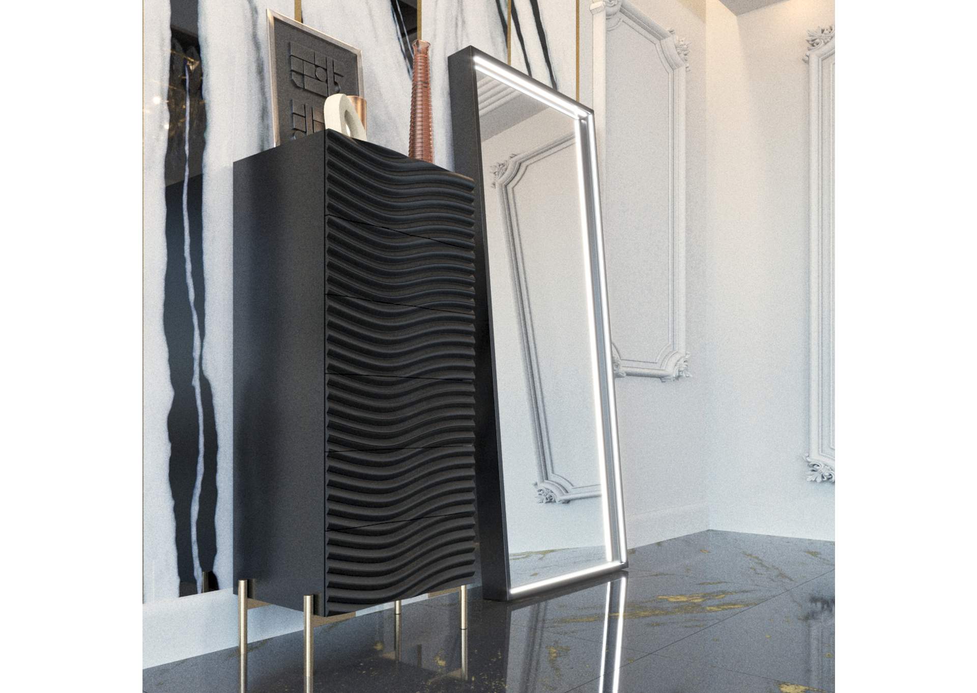 Wave Dark Grey Chest SET,ESF Wholesale Furniture