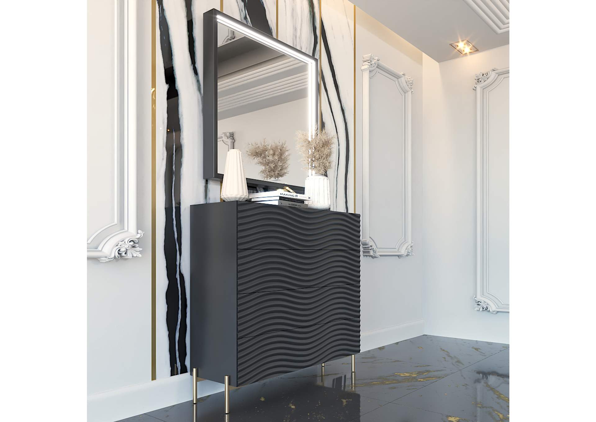 Wave Dresser And Mirror Dark Grey SET,ESF Wholesale Furniture