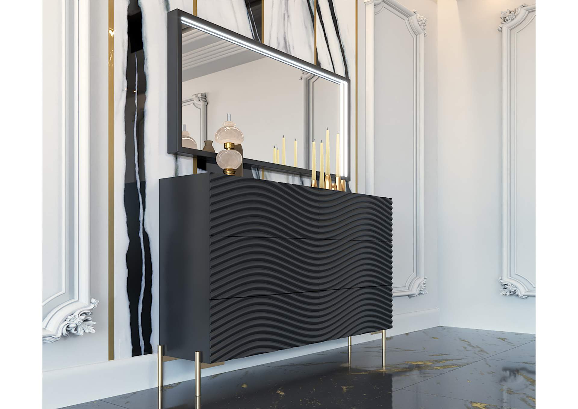 Wave Dresser And Mirror Dark Grey SET,ESF Wholesale Furniture