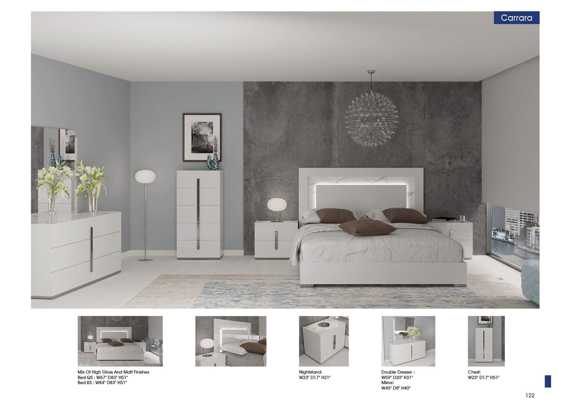 Carrara Queen Bed with Light,ESF Wholesale Furniture