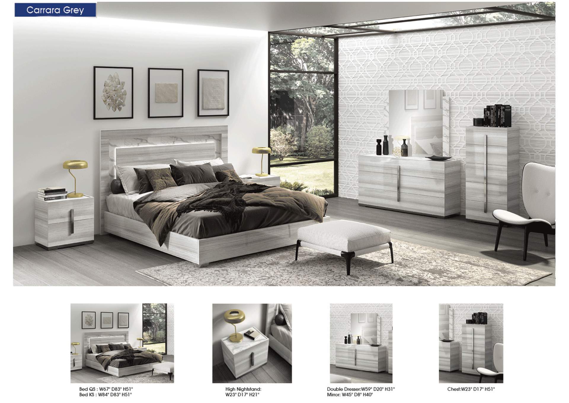 Carrara Bedroom Grey with Light SET,ESF Wholesale Furniture