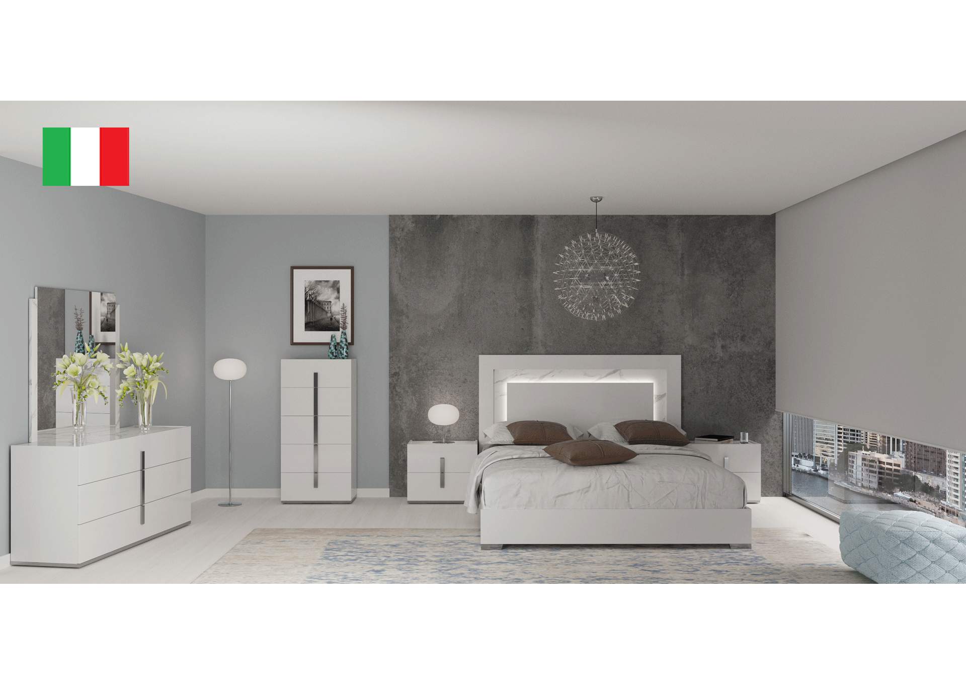 Carrara White Bedroom with Light SET,ESF Wholesale Furniture