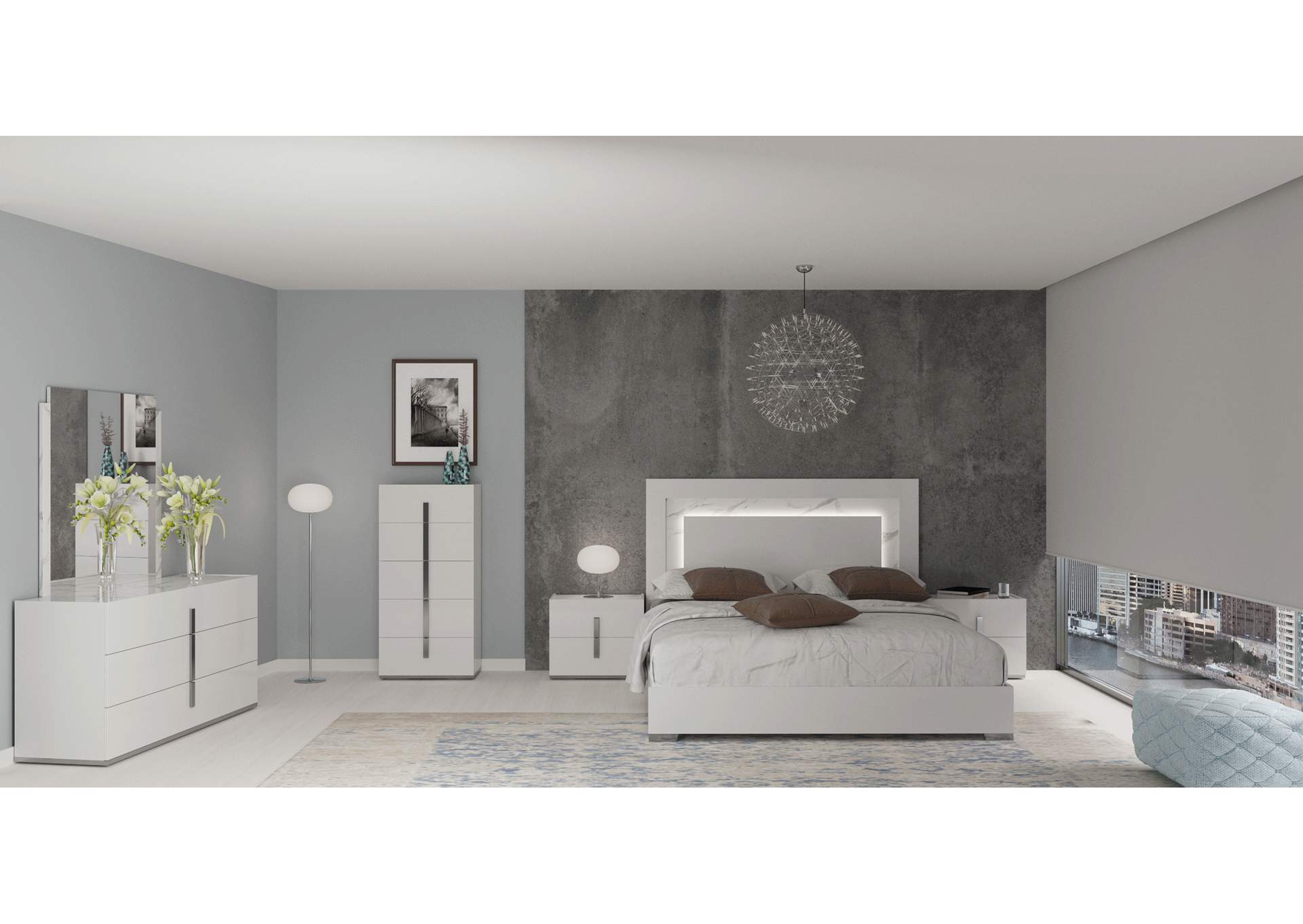 Carrara White Bedroom with Light SET,ESF Wholesale Furniture