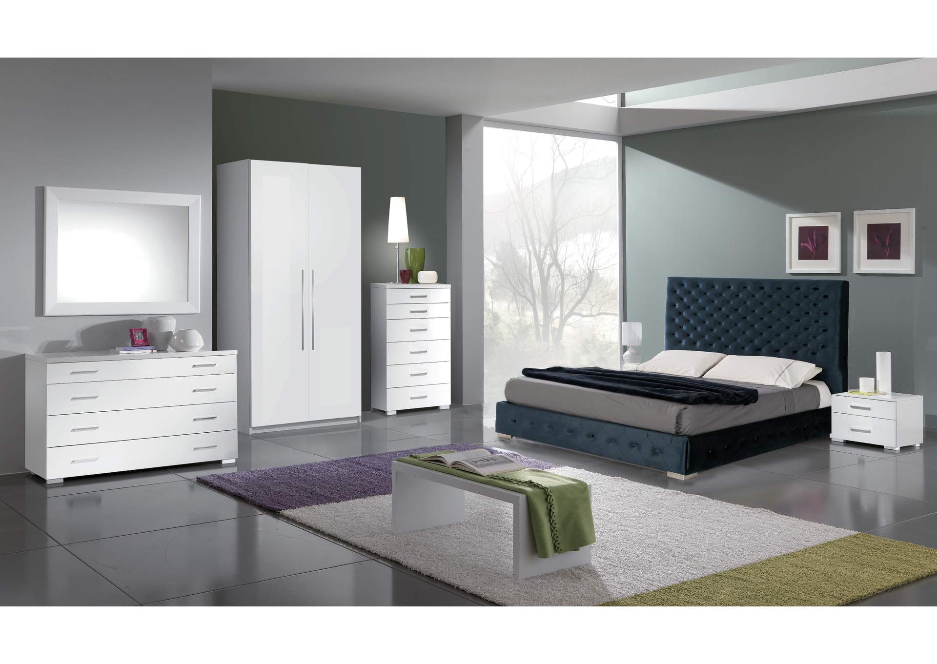 Leonor Blue Bedroom with Storage, with Momo Casing SET,ESF Wholesale Furniture