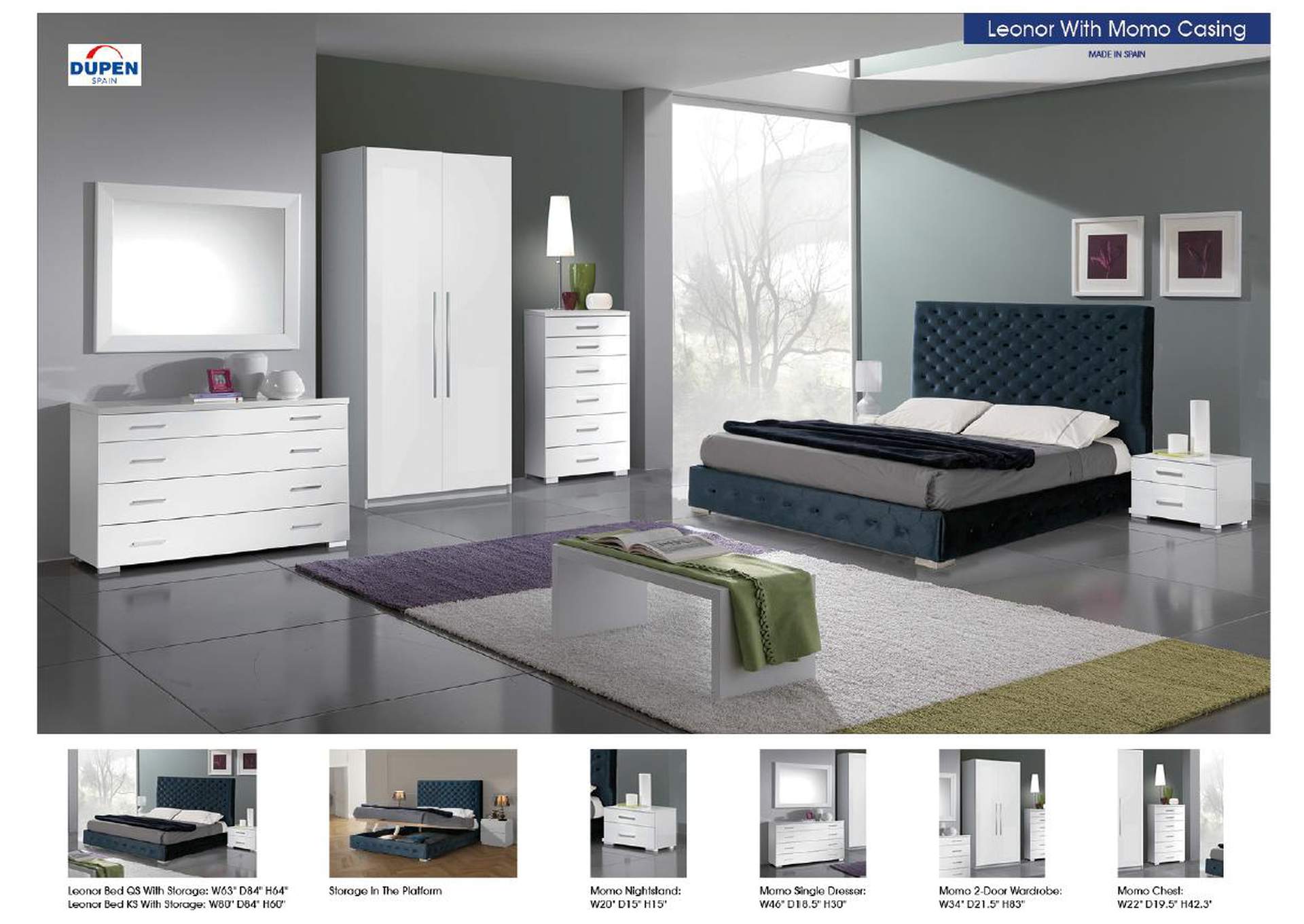 Leonor Blue Bedroom with Storage, with Momo Casing SET,ESF Wholesale Furniture