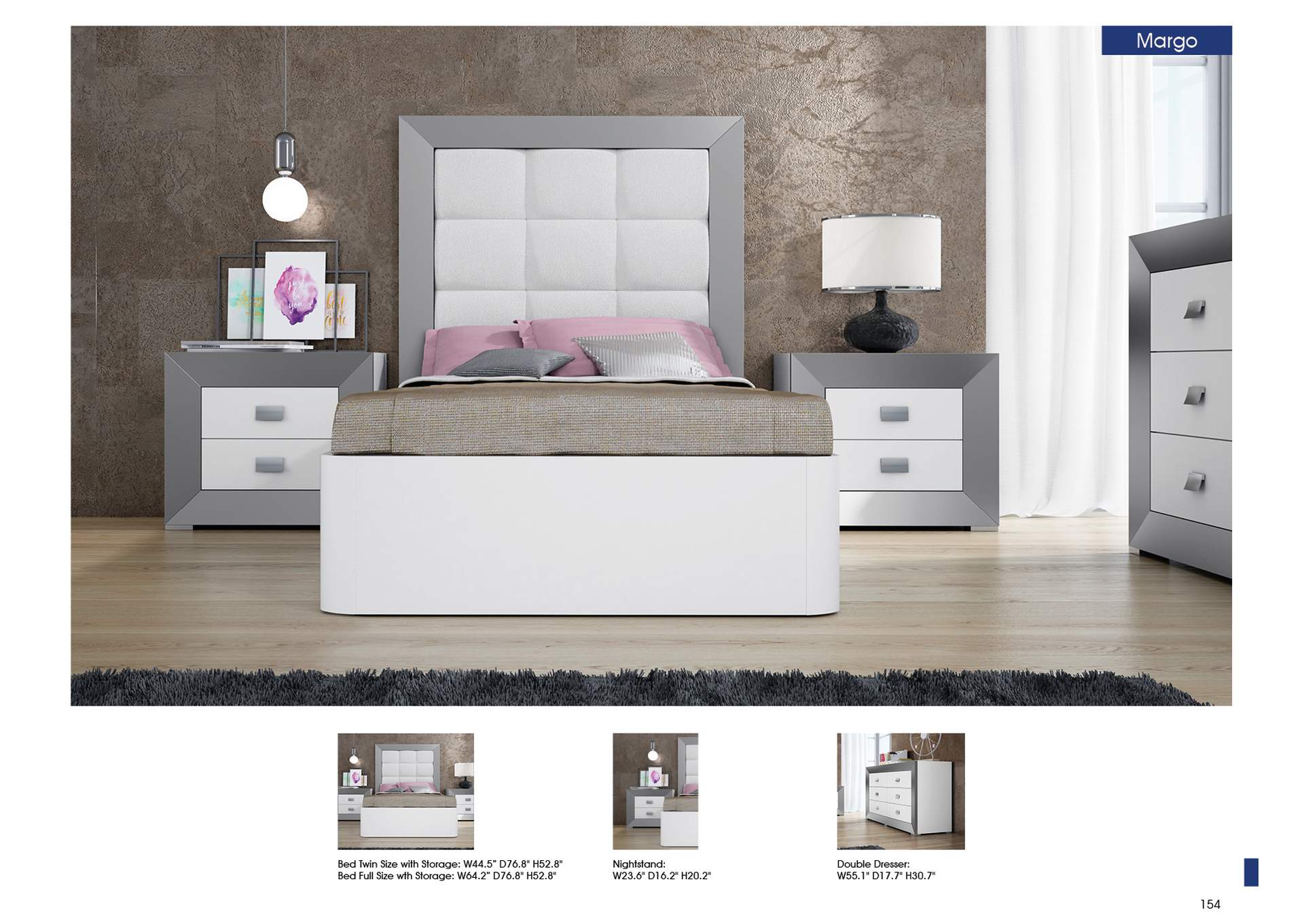 White, Grey/Silver Margo Full Bed,ESF Wholesale Furniture