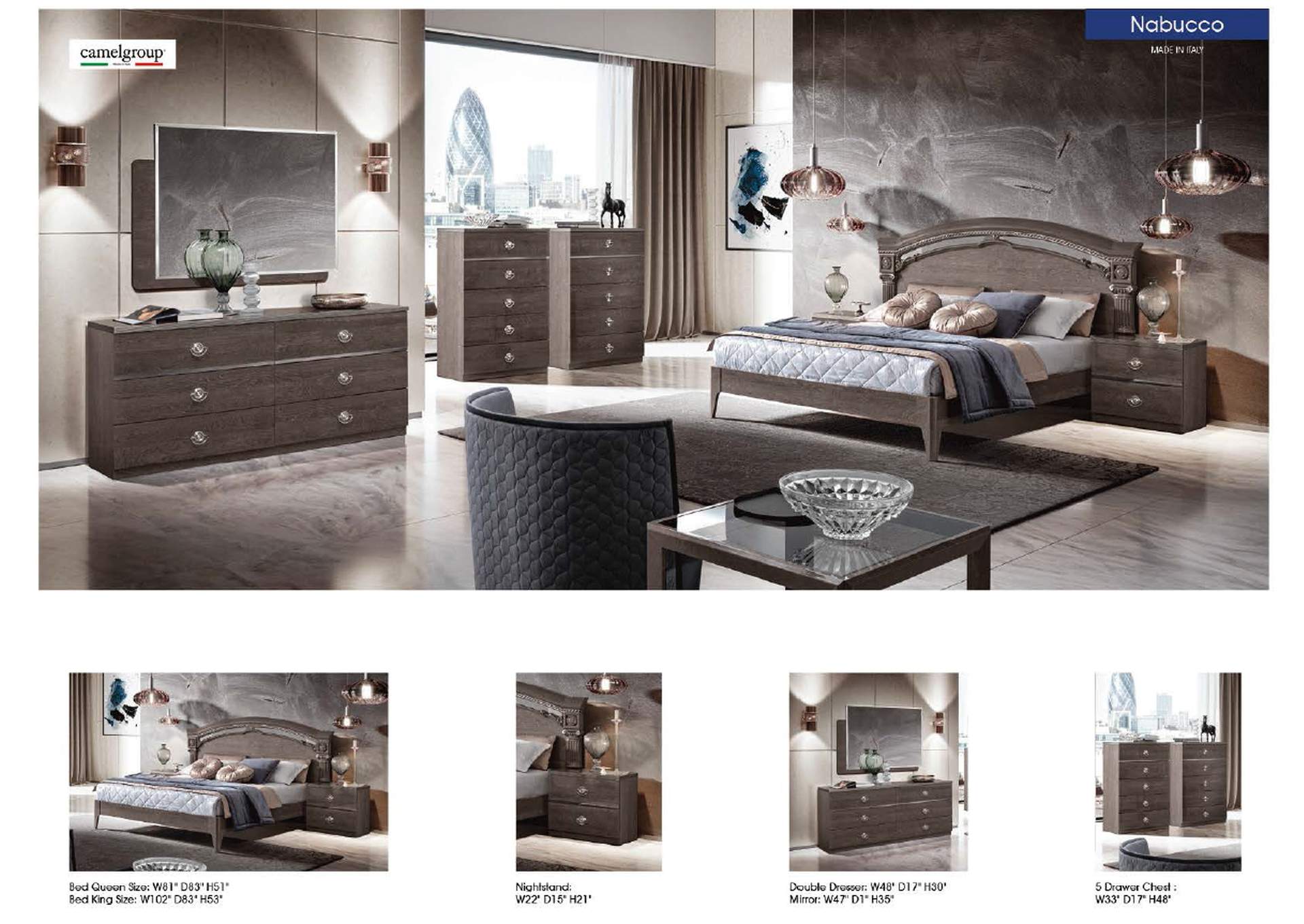 Nabucco Night Bedroom Silver Birch By Camel Group Italy SET,ESF Wholesale Furniture