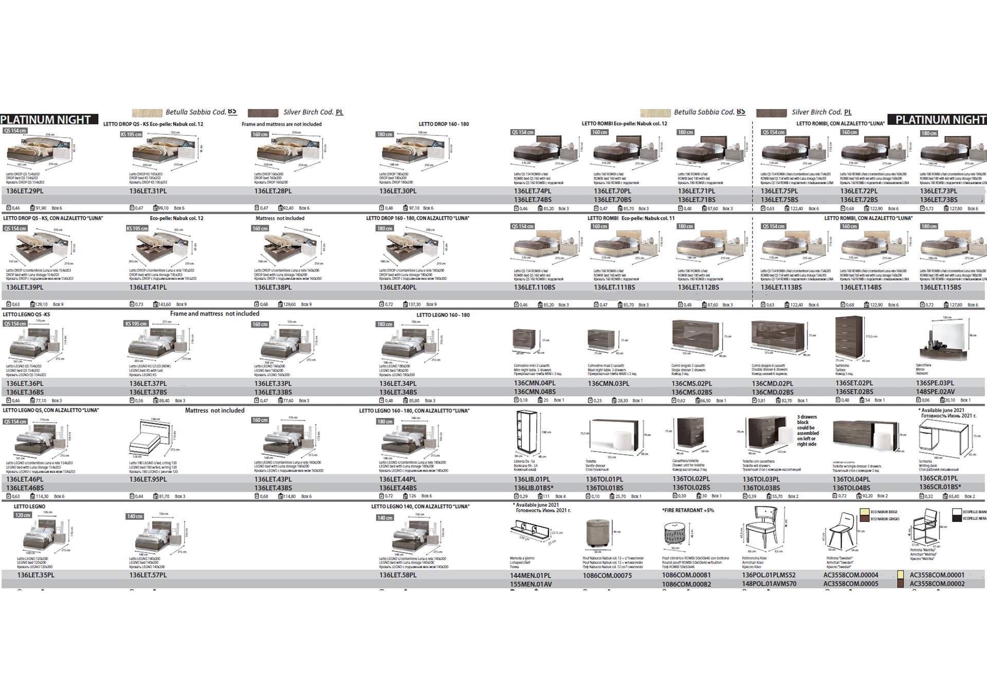 Legno Bed Queen with Led Ivory Betullia Sabbia,ESF Wholesale Furniture