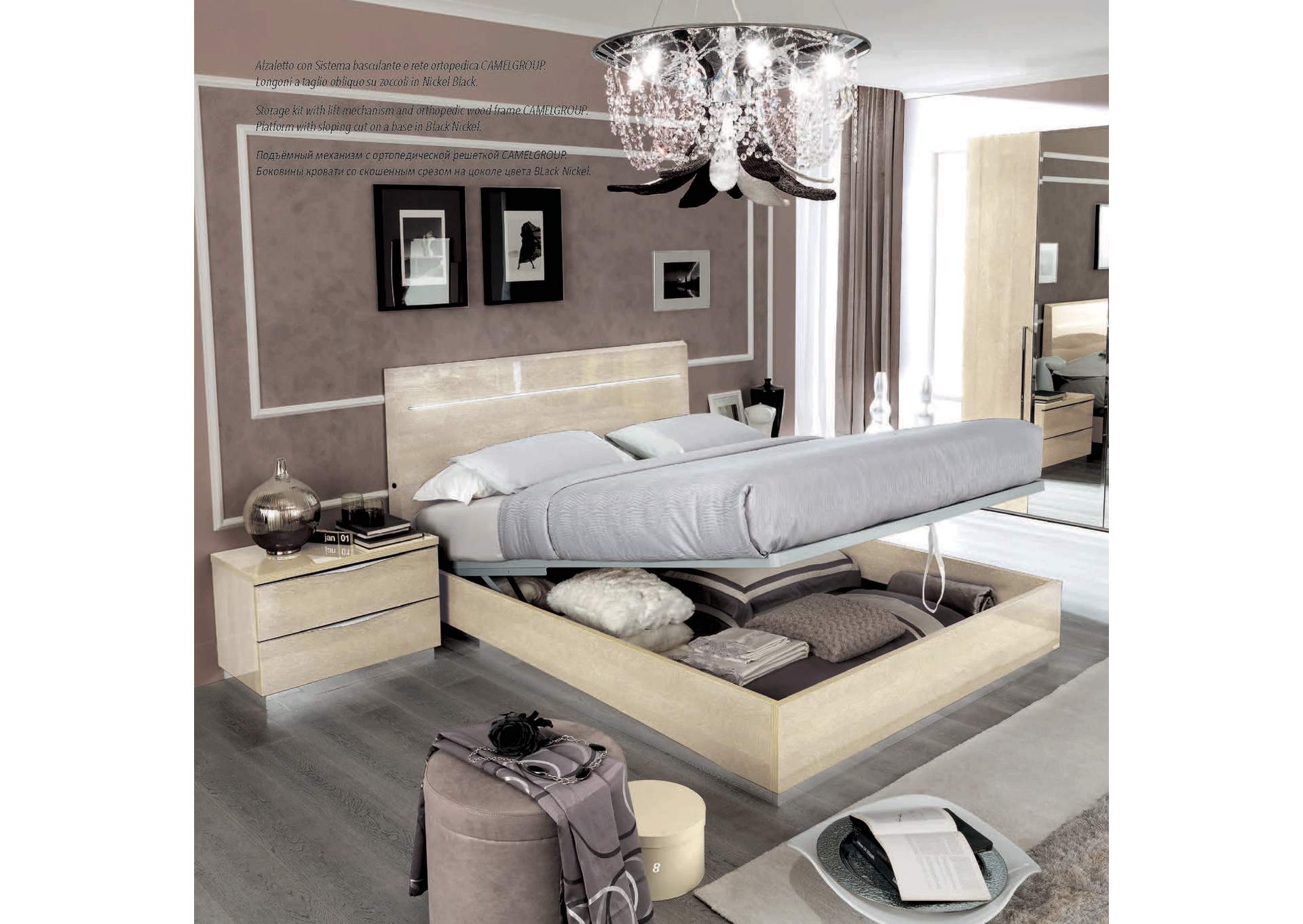 Legno Bed King with Led Ivory Betullia Sabbia,ESF Wholesale Furniture
