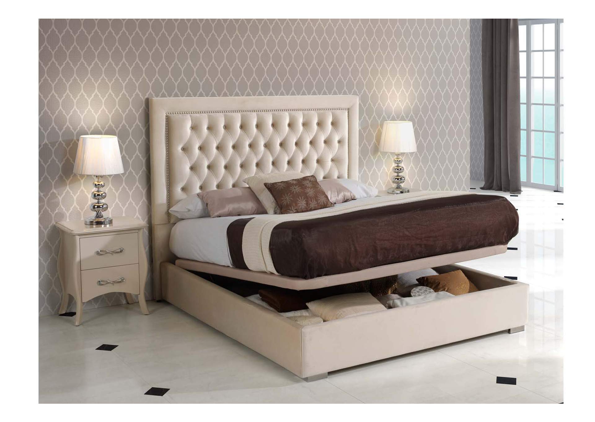 Grey/Silver, Light Beige Adagio King Bed W/Storage,ESF Wholesale Furniture