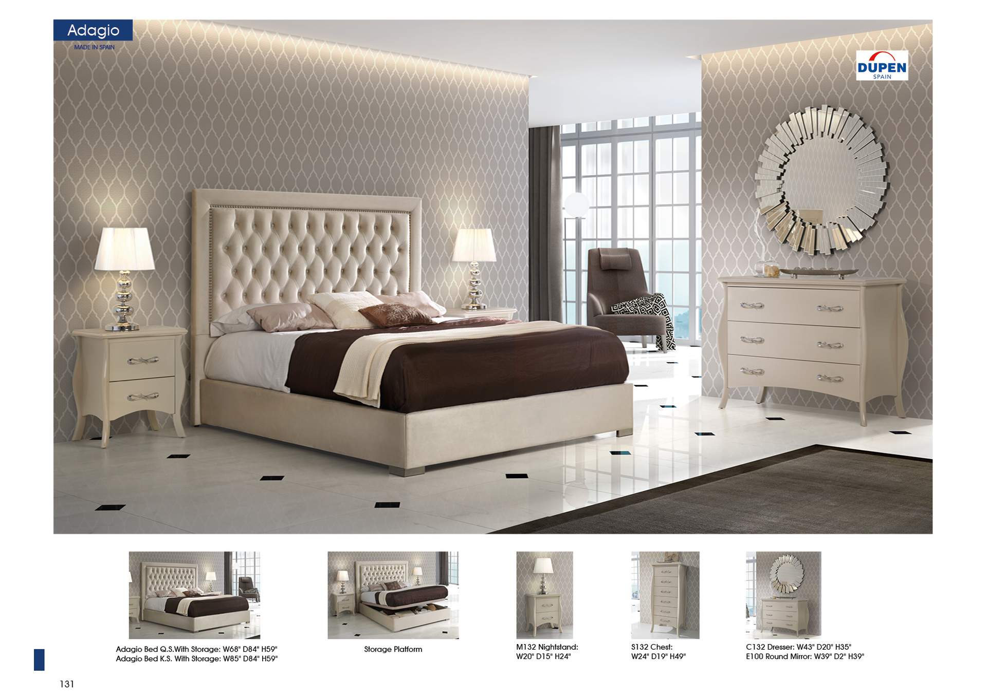 Grey/Silver, Light Beige Adagio King Bed W/Storage,ESF Wholesale Furniture