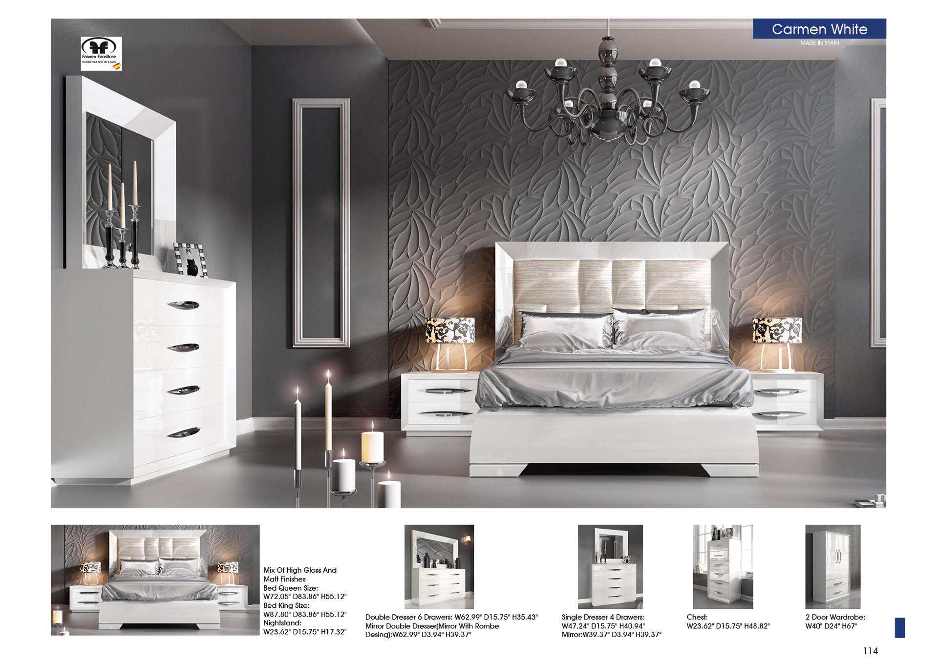 Carmen White King Bed,ESF Wholesale Furniture