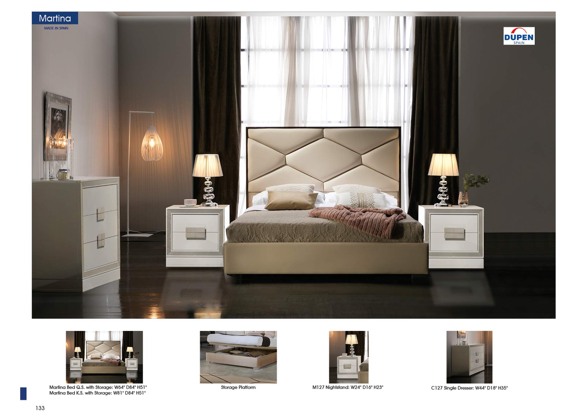 Grey/Silver, Light Beige Martina Bed Queen W/Storage,ESF Wholesale Furniture