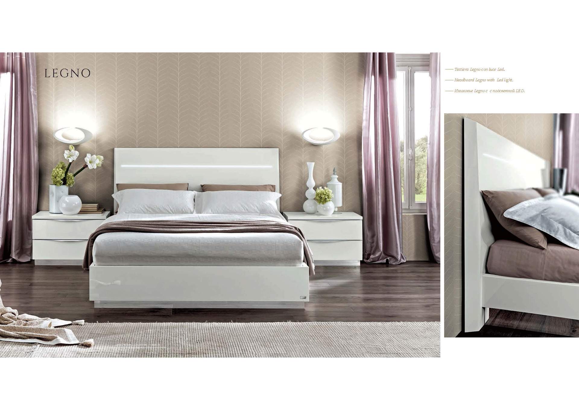 Onda Legno White Bed with Led Lights SET,ESF Wholesale Furniture