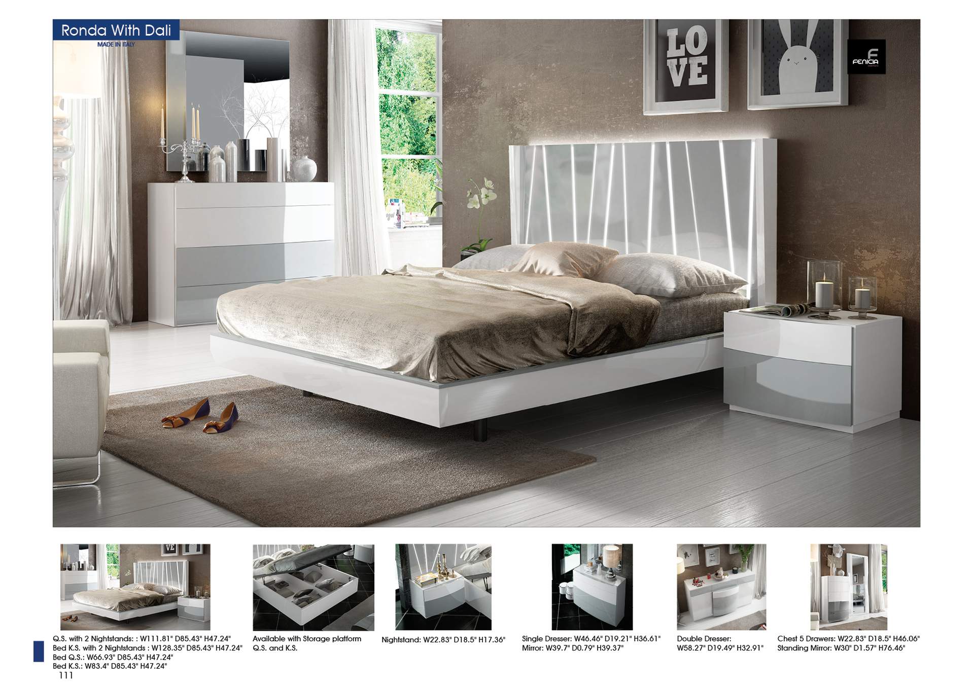 Ronda King Bed Size Dali with Storage,ESF Wholesale Furniture