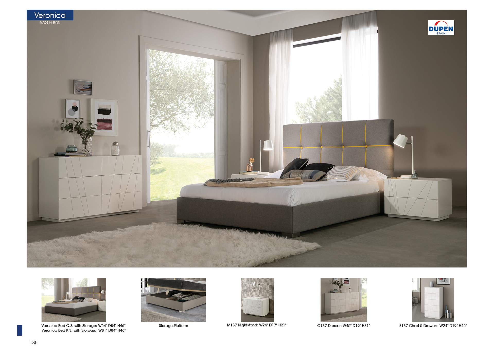 White, Grey/Silver, Yellow/Gold Veronica Bed King With Storage,ESF Wholesale Furniture