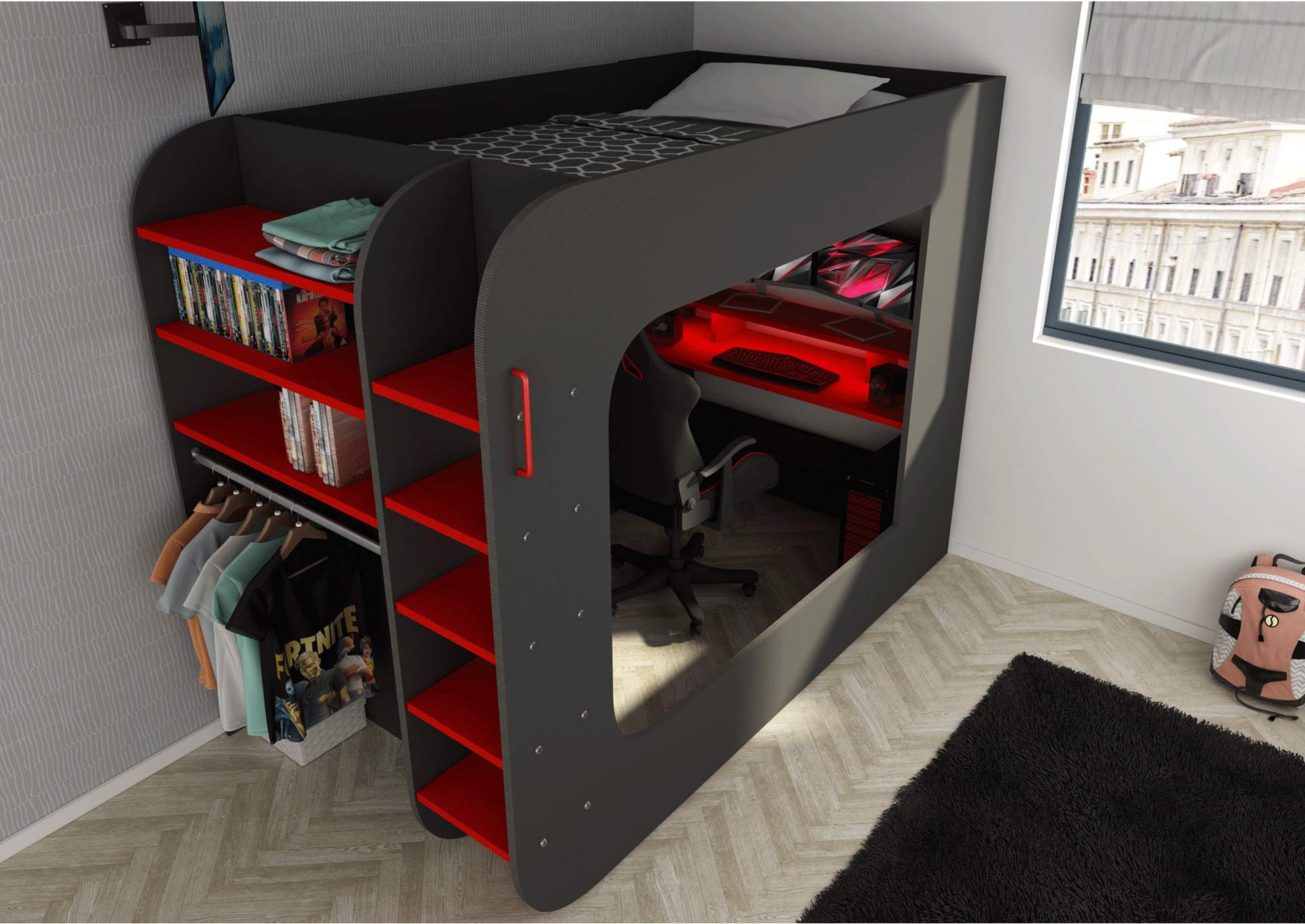 Gamer Bed Red & Black SET,ESF Wholesale Furniture