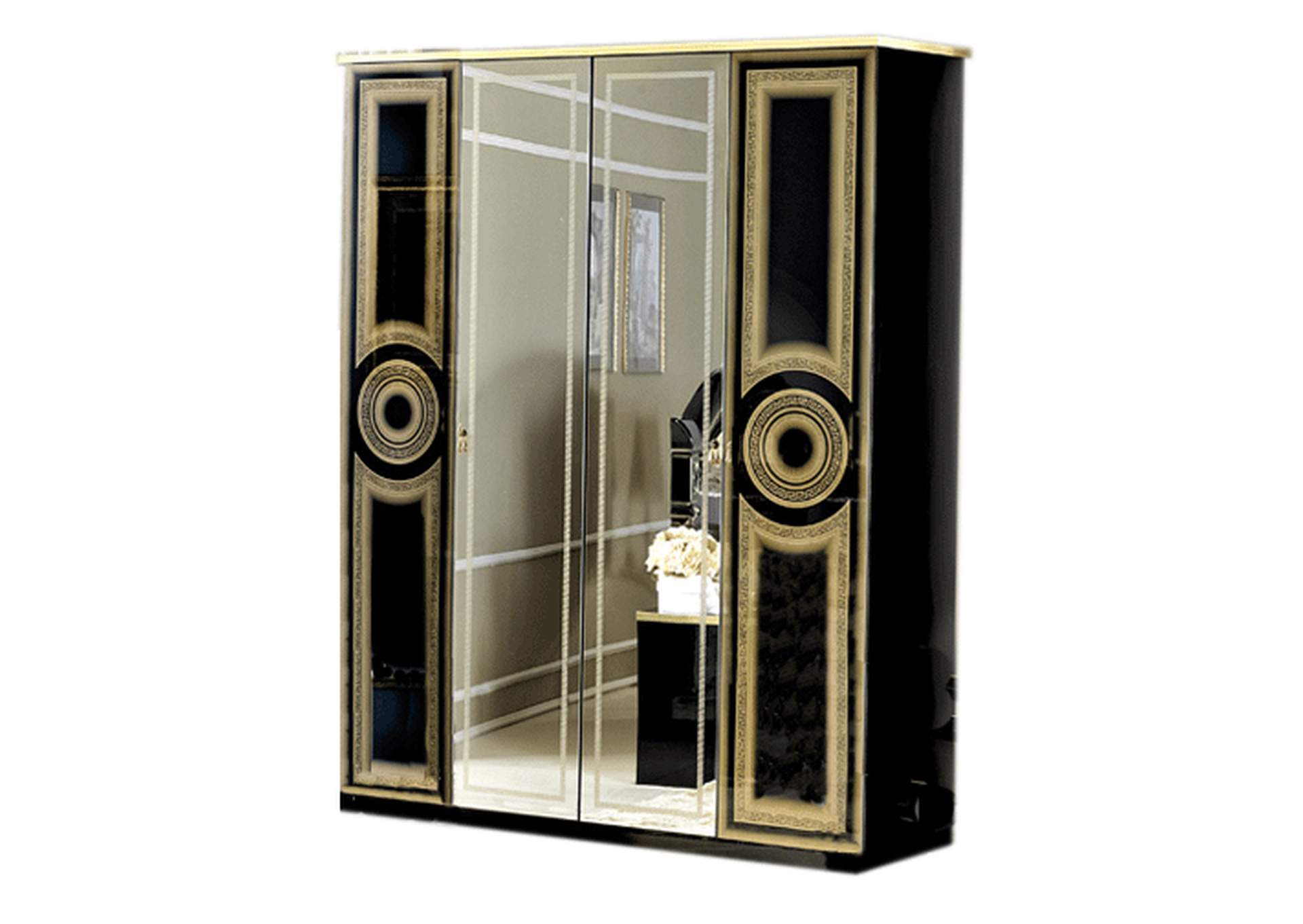 Aida Black - Gold 4 Door Wardrobe SET,ESF Wholesale Furniture