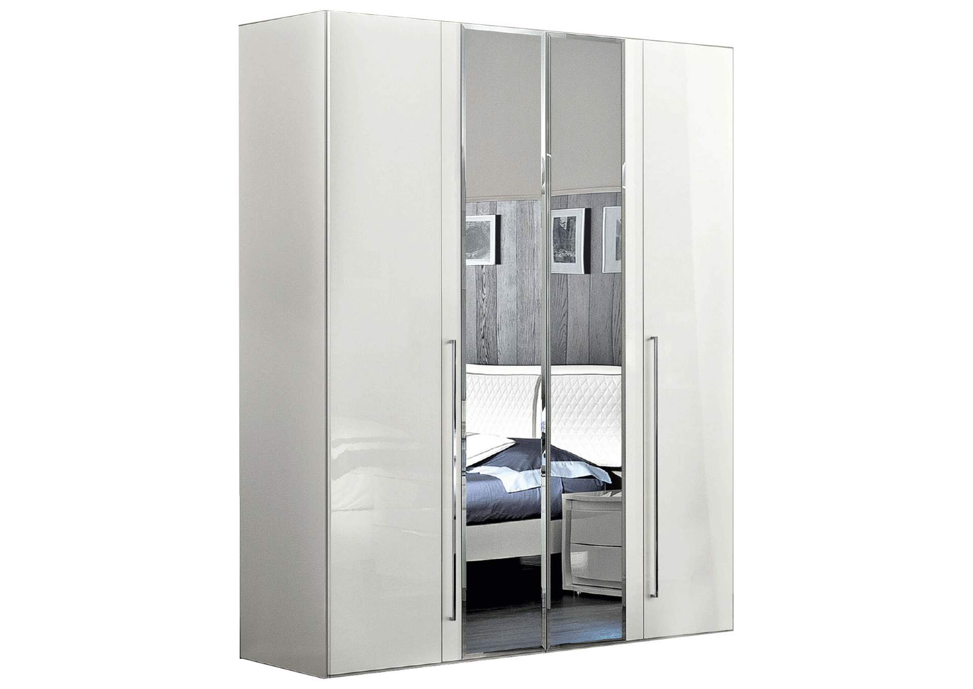 Dama Bianca 4 Door Glass Doors Wardrobe White SET,ESF Wholesale Furniture